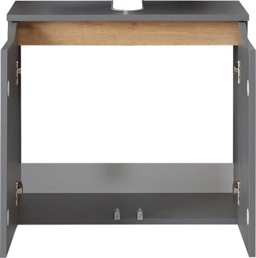 Saphir Waschbeckenunterschrank Quickset Unterbeckenschrank, 60 cm breit, 2 Türen Waschbeckenschrank mit Siphonausschnitt, ohne Waschbecken, grifflos