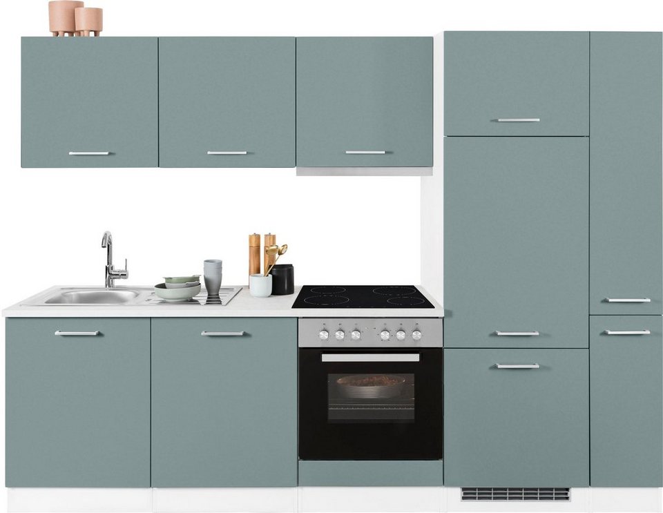 HELD MÖBEL Küchenzeile Visby, mit E-Geräten, Breite 270 cm inkl.  Kühlschrank und Geschirrspüler, Schränke können wahlweise rechts- wie  linksseitig gestellt werden