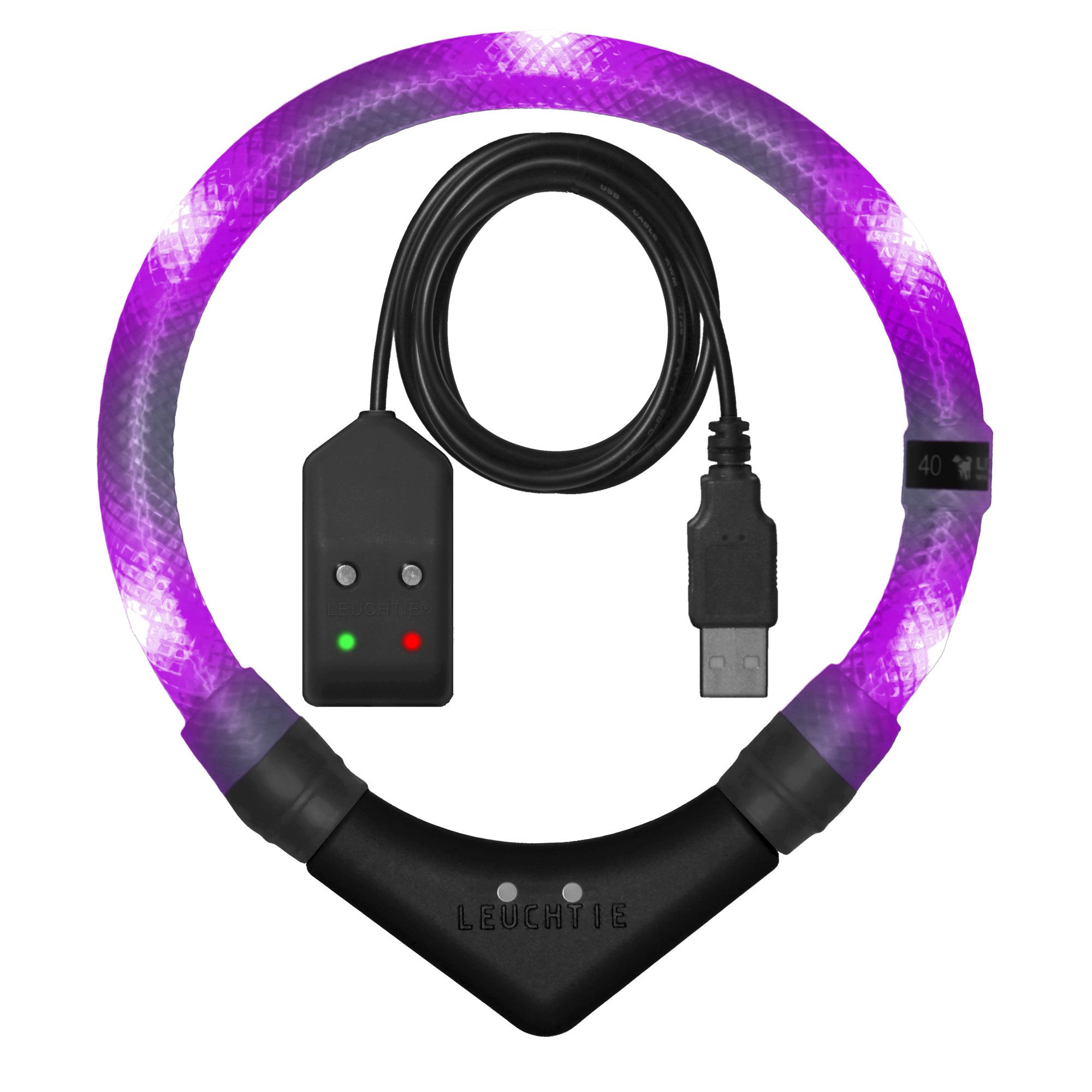 LEUCHTIE Leuchthalsband LEUCHTIE Easy Charge Bewegungssensor lavendel 35, LED-Halsband für Hunde – USB-aufladbar, wasserdicht, konstant hell