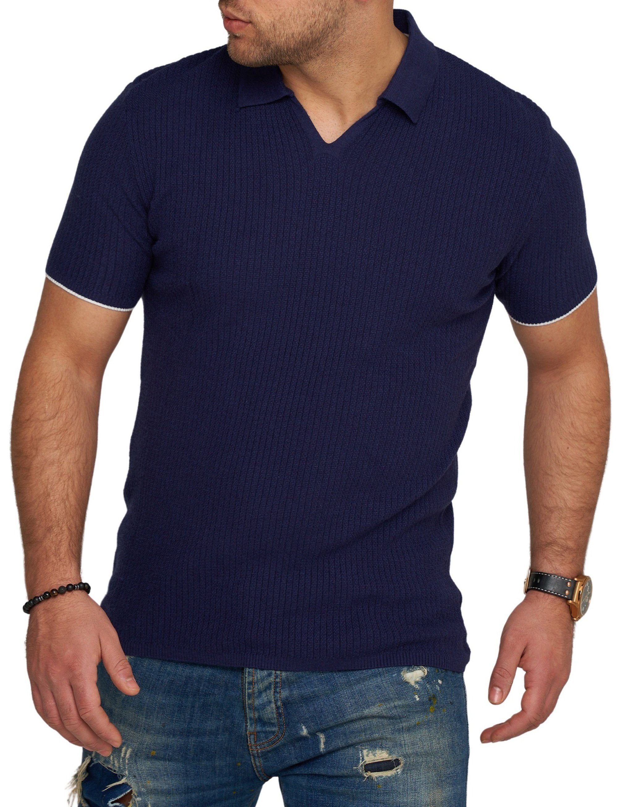 CARISMA T-Shirt Rippstrick CRMANAUS Poloshirt Kurzarm Navy Polo