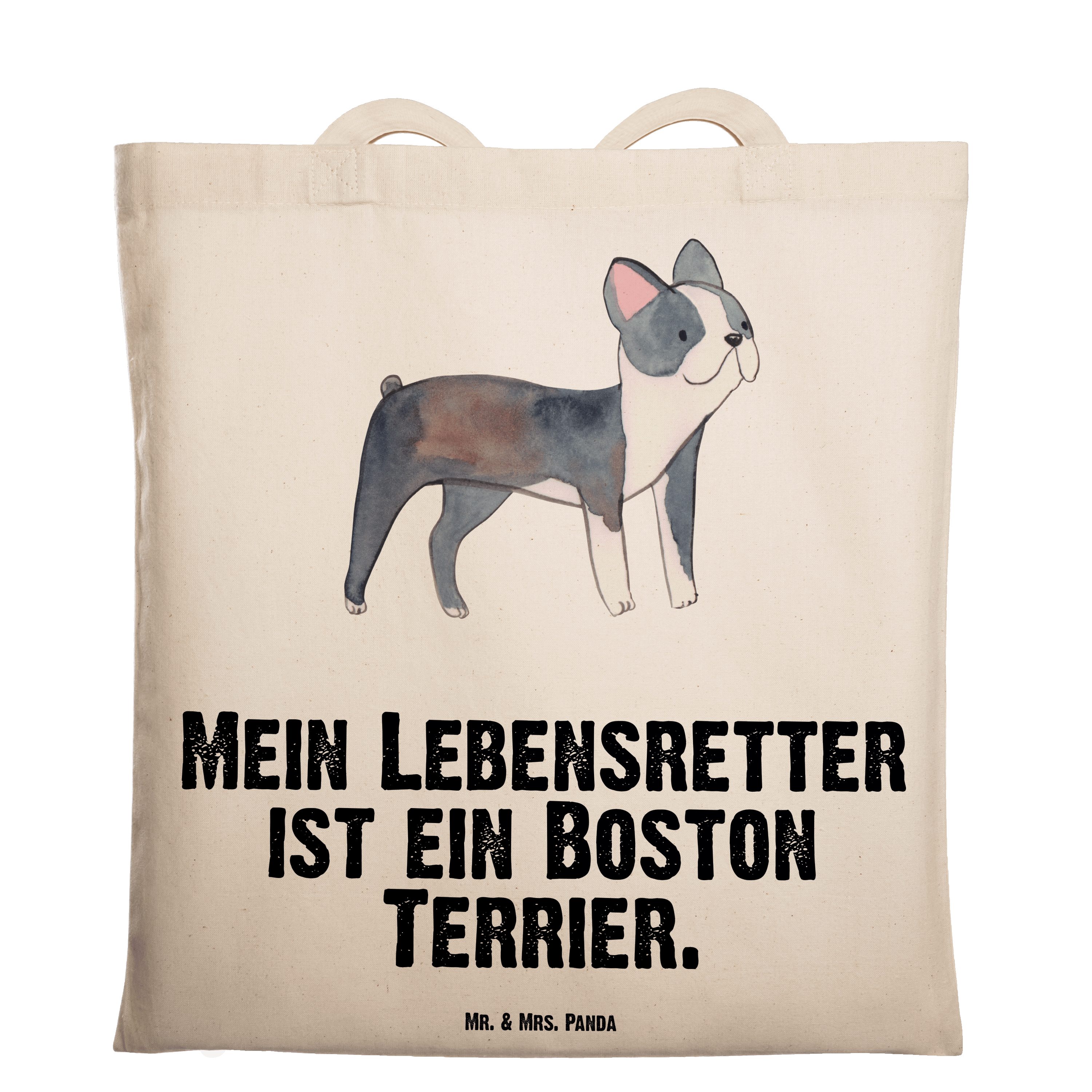 Mr. & Mrs. Panda Tragetasche Boston Terrier Lebensretter - Transparent - Geschenk, Hundebesitzer, (1-tlg)