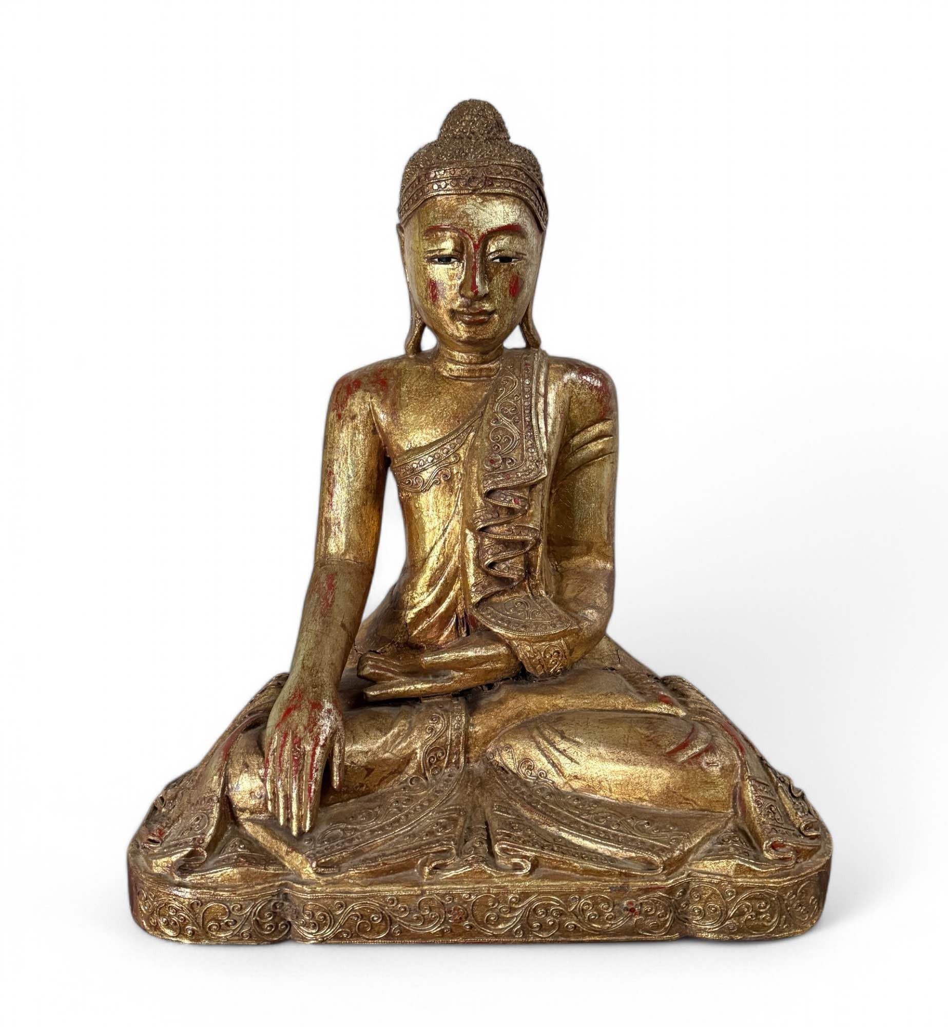 Asien LifeStyle Buddhafigur Holz Buddha Statue Thailand blattvergoldet 58cm groß