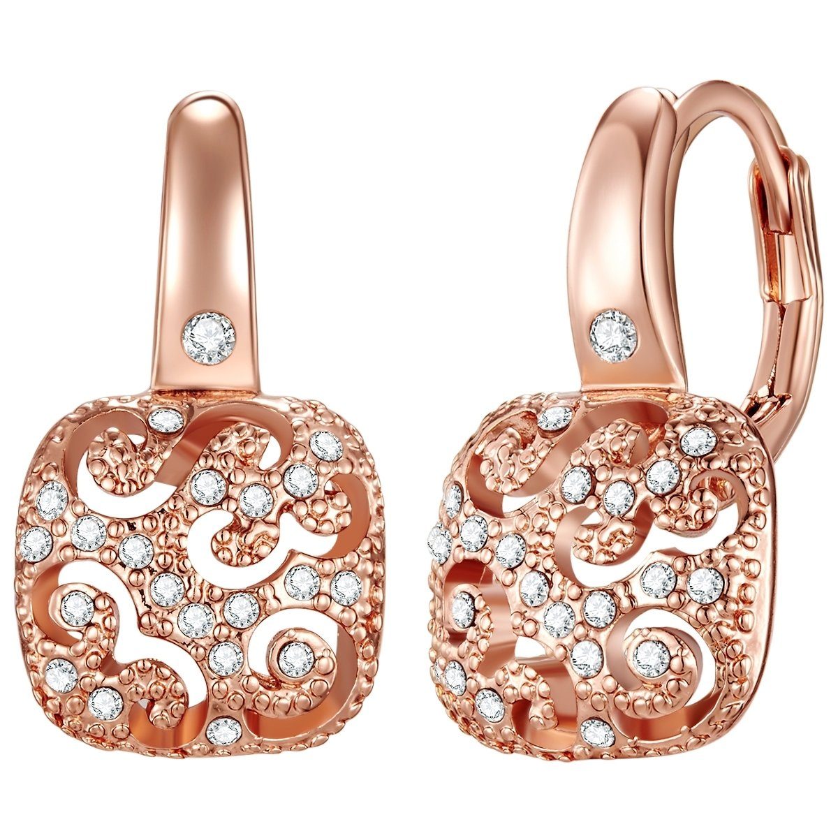 Lulu & Jane Paar Ohrhänger Ohrhänger roségold verziert mit Kristallen von Swarovski® weiß