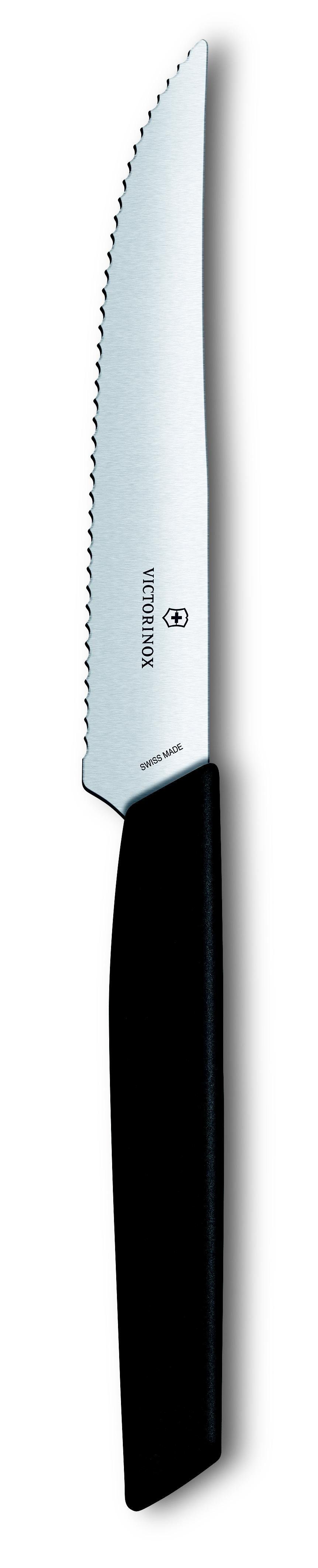 Swiss Victorinox schwarz Modern Steakmesser, Taschenmesser 12cm, Wellenschliff,