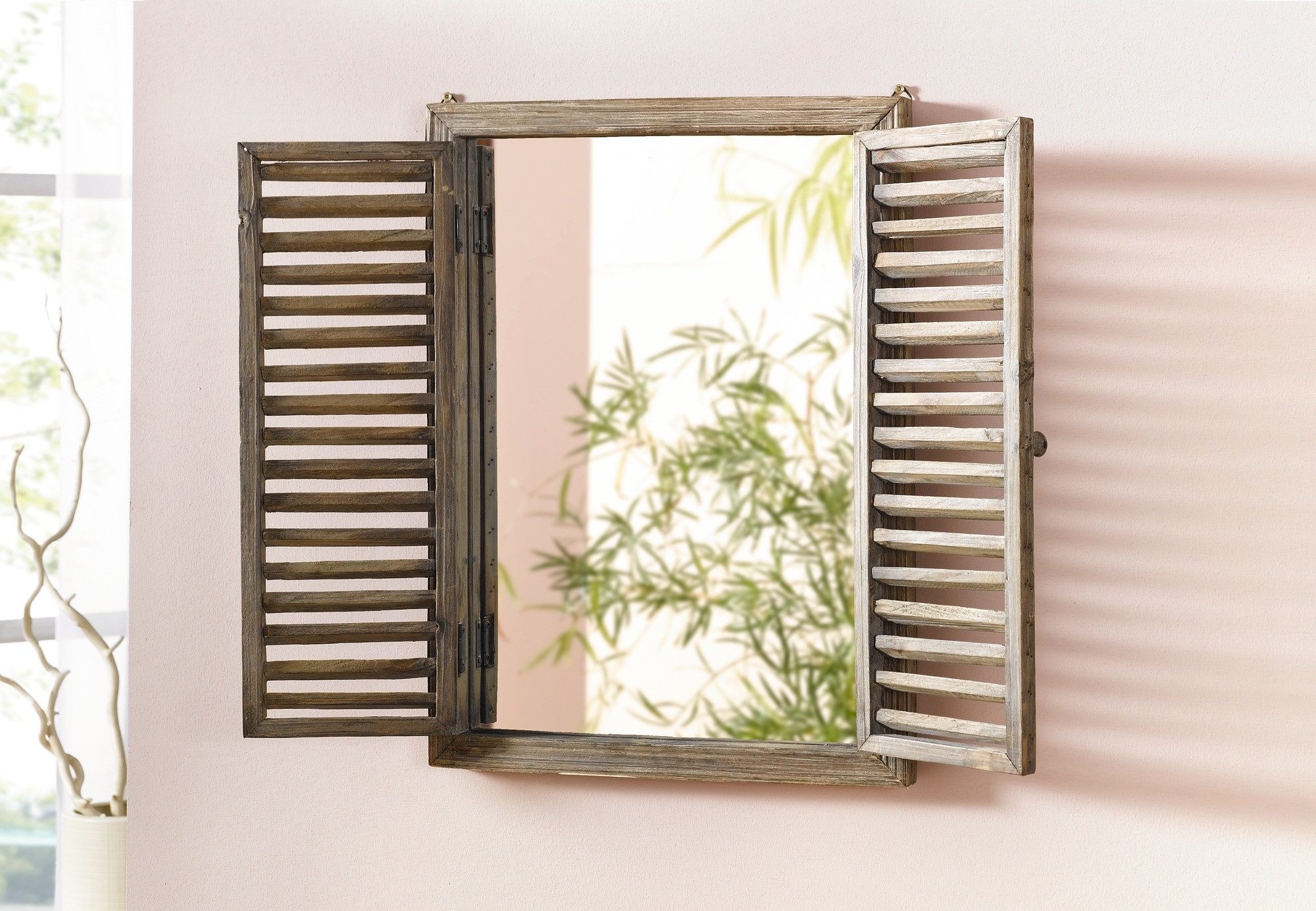 Frank Flechtwaren Bild, Holzspiegel Fenster günstig online kaufen