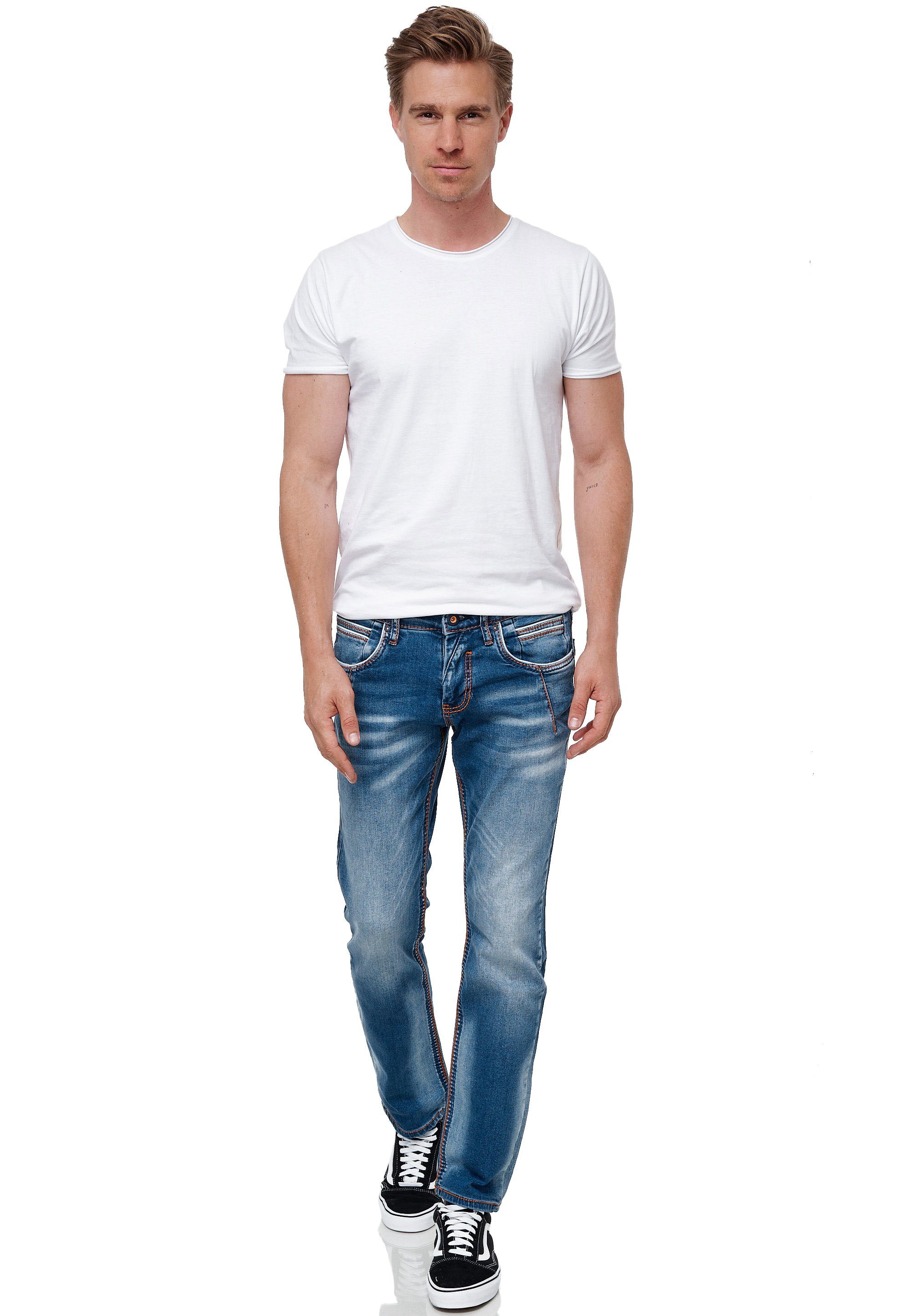 angesagten Straight-Jeans NEW Neal mit Ziernähten YORK 51 Rusty