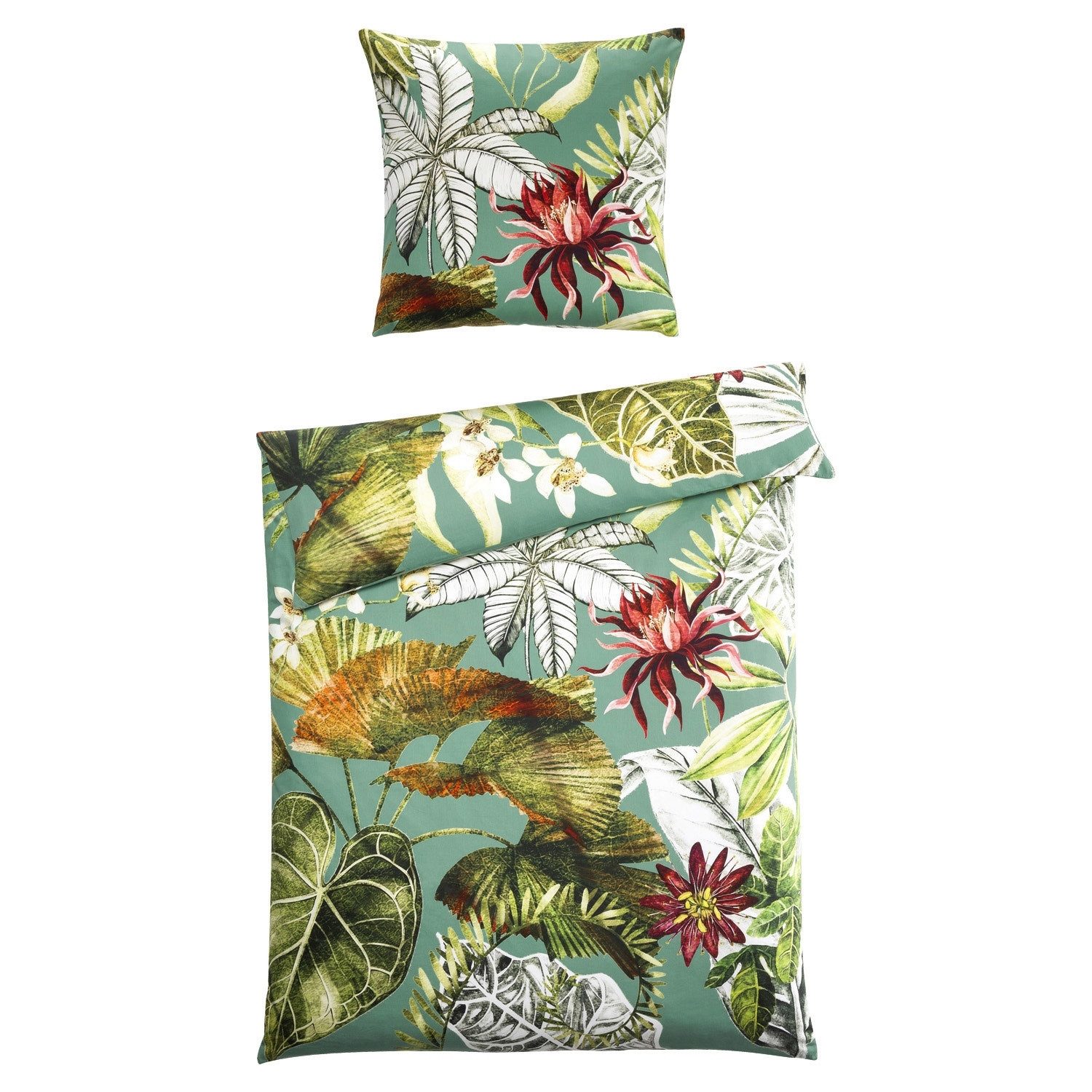 casa NOVA Bettwäsche PAMELA, Grün, Grau, Weiß, Rot, 135 x 200 cm, Satin, 2 teilig, mit Reißverschluss