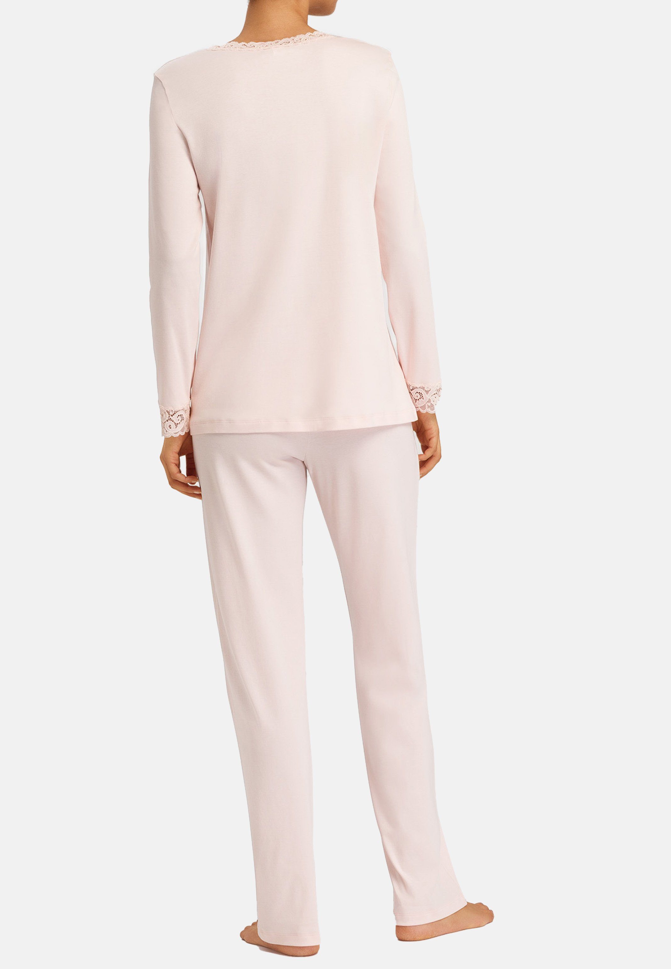tlg) Schlafanzug Crystal Hanro (Set, 2 Moments - Baumwolle Pyjama Langarm Set aus Hose Pink und langer Shirt -