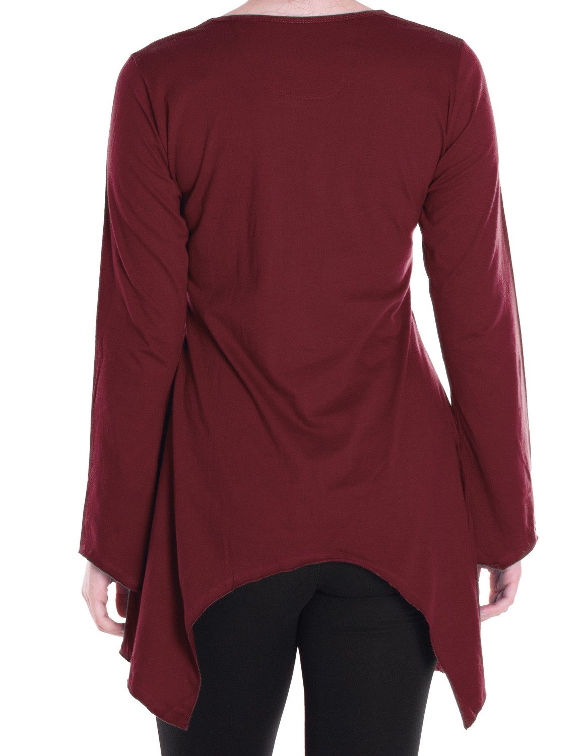 Vishes Tunikakleid Einfarbige Baumwoll Zipfel-Tunika Damen Langarm Herbst Asymmetrisch Elfen, Hippie, Goa Style