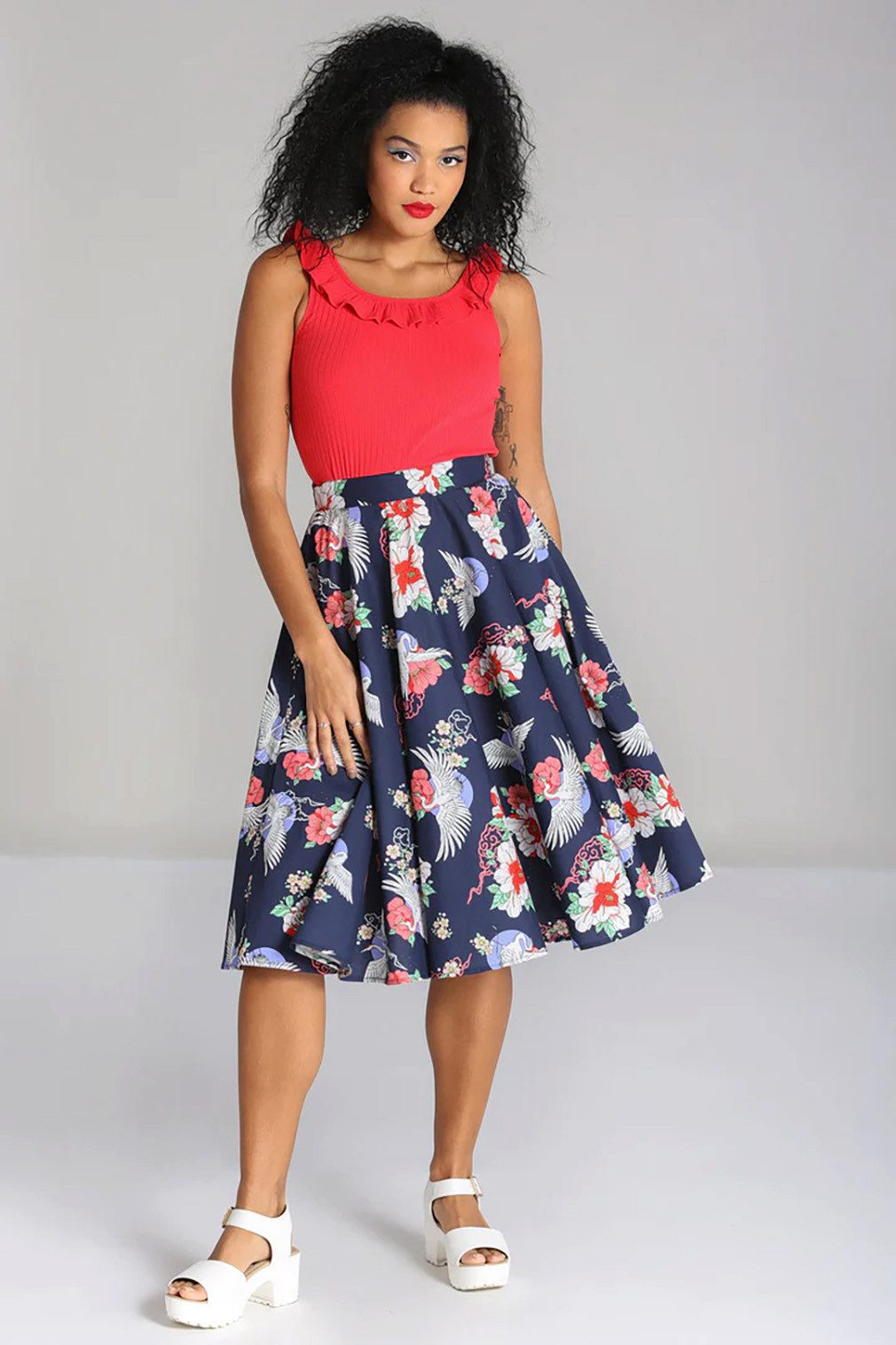 Hell Bunny A-Linien-Rock Misa 50's Swing Skirt Asiatischer Blumenmuster Vintage Tellerrock – Bild 4 von 5
