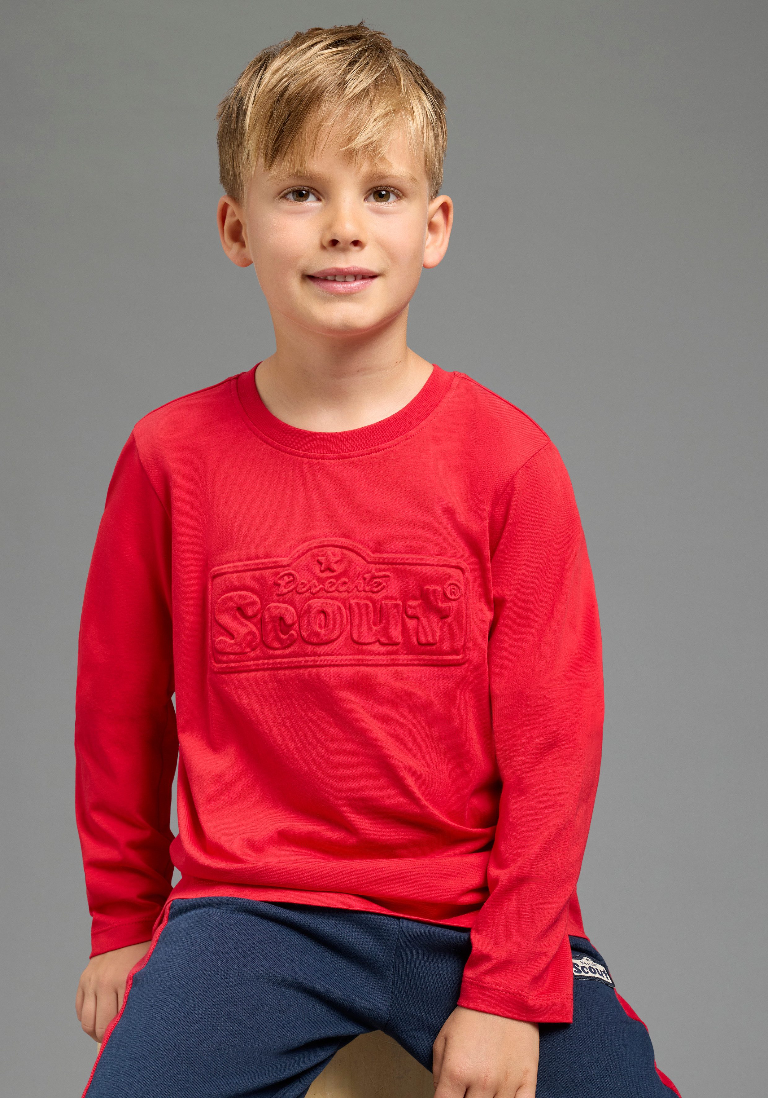 Scout Langarmshirt SCOUT Prägedruck, Logoprint Shirt mit coolem SCOUT 3D-Druck