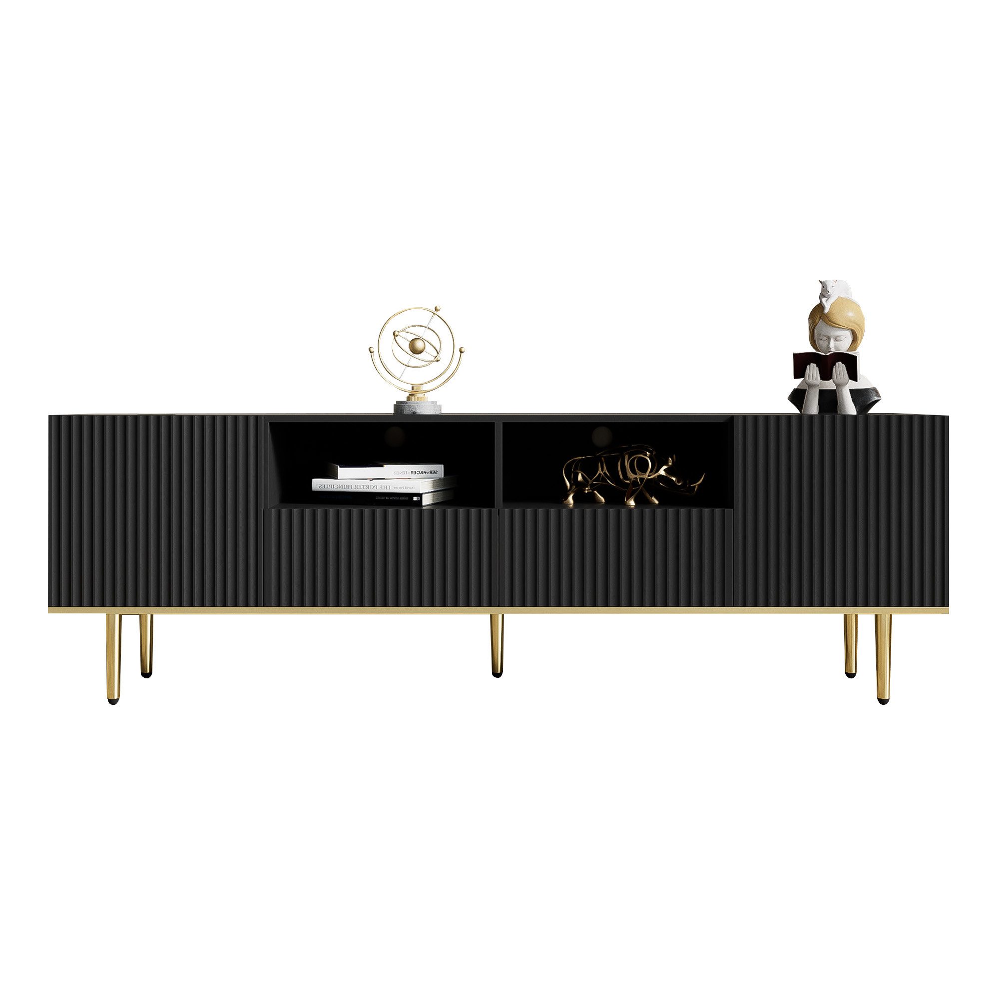 Merax Lowboard mit goldenen Metallfüße und Kabeldurchführung, TV-Schrank Scandi,TV-Board,Fernsehtisch,B:165cm