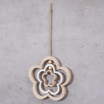 Levandeo® Windspiel, Deko Blume Mobile H15cm Windspiel MDF Holz Natur Weiß Holzblume