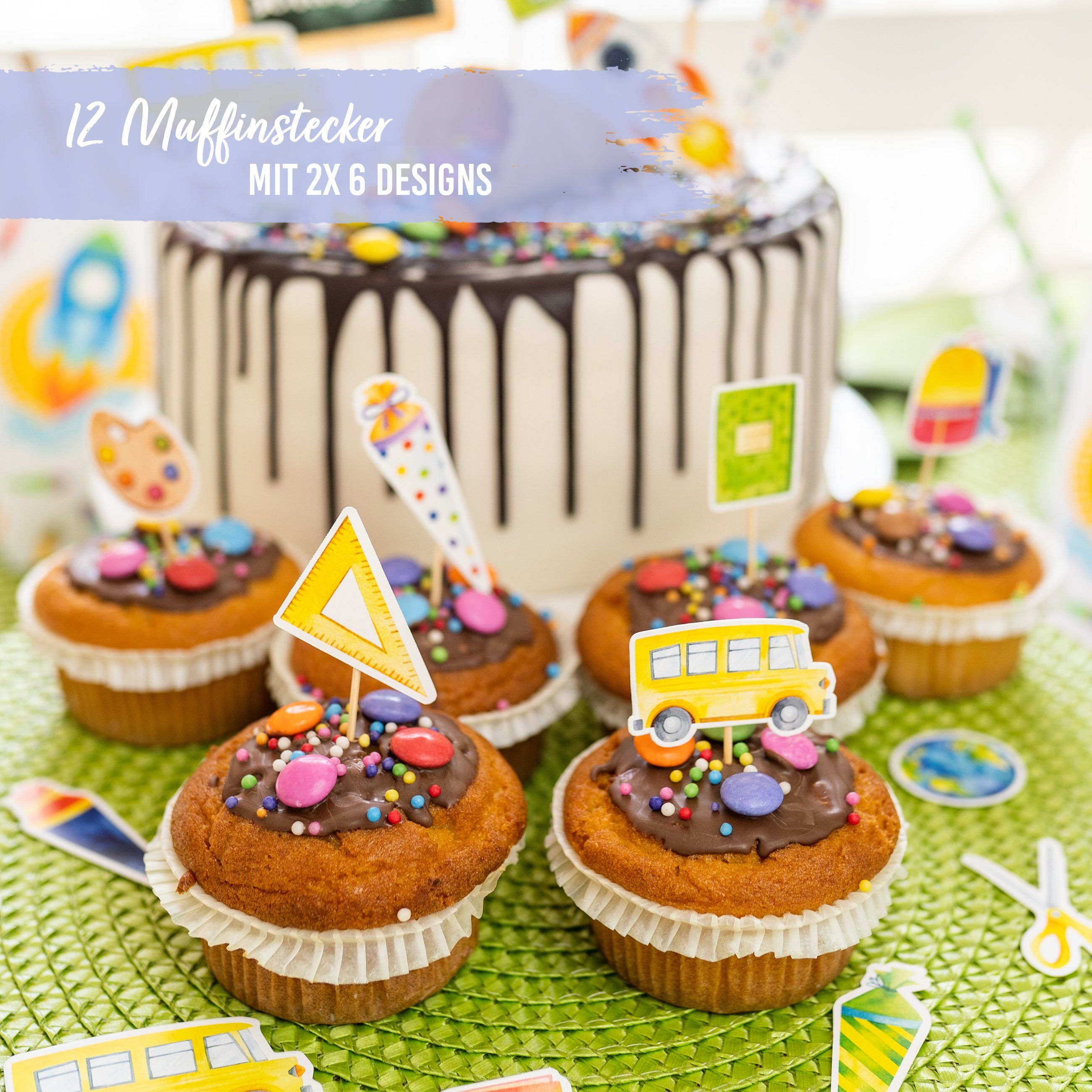 PAPIERDRACHEN Tortenstecker Kuchenstecker zur Einschulung - in verschiedenen Designs, Einschulung - Erste Klasse - Einschulungsparty – Bild 4 von 5