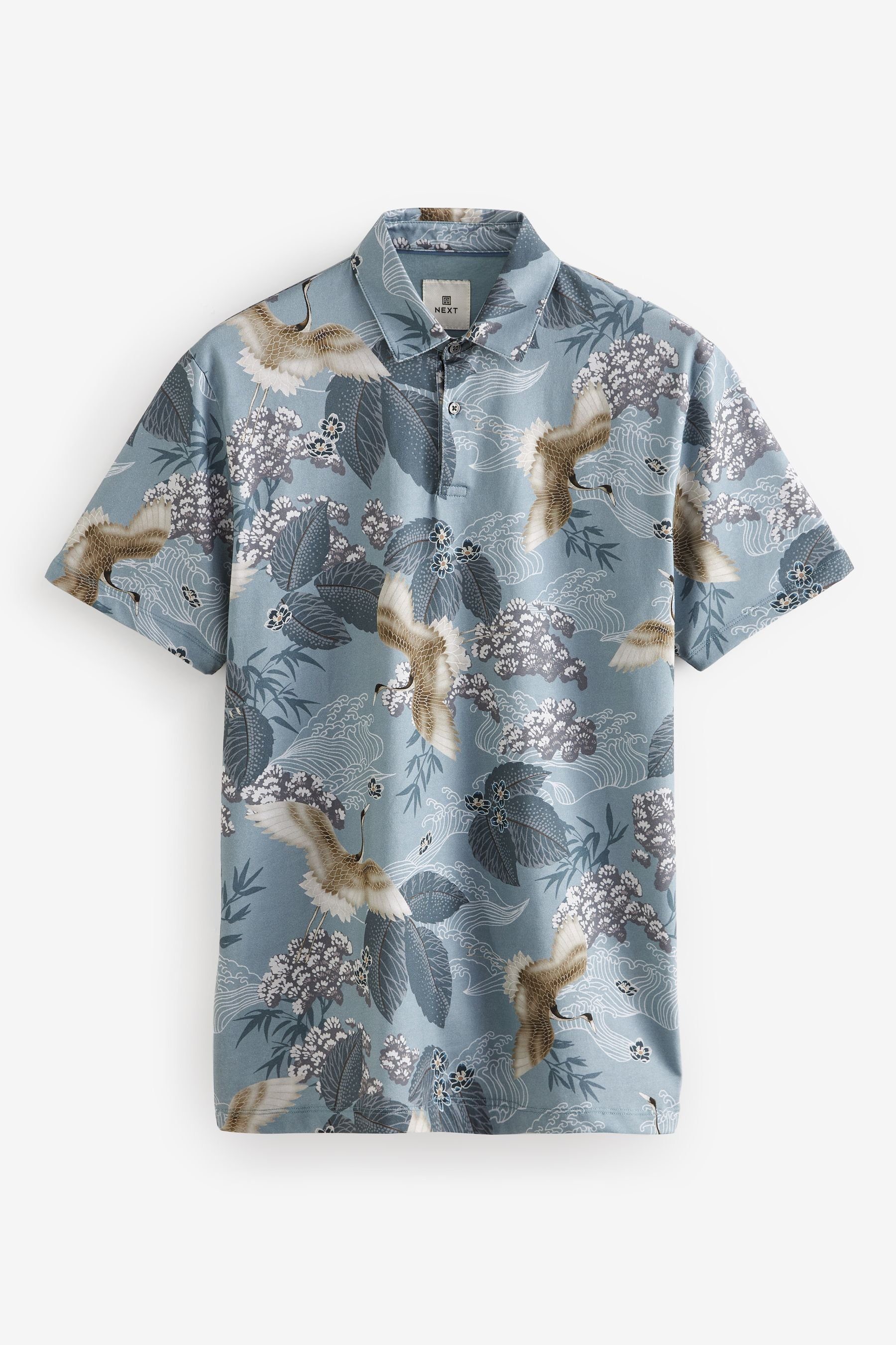 Bird Geoprint Polo-Shirt Poloshirt (1-tlg) mit Blue Next Crane