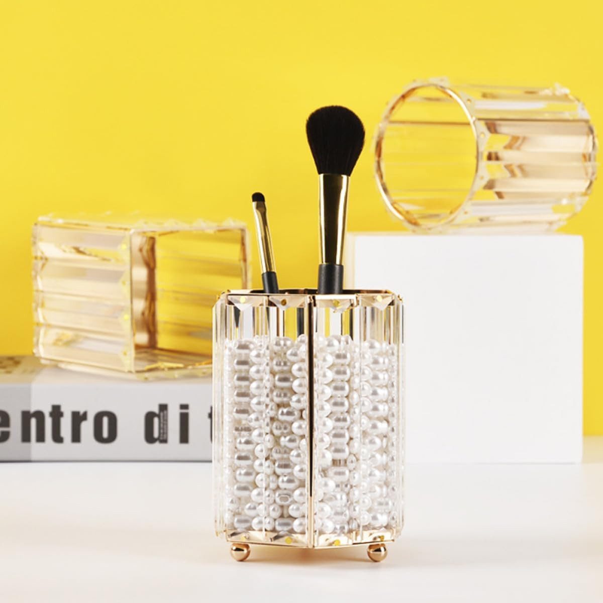 FELIXLEO Dekovase Glasvase Gold Sechseck Stiftehalter Make-up Büro Aufbewahrung (1 St) – Bild 4 von 5