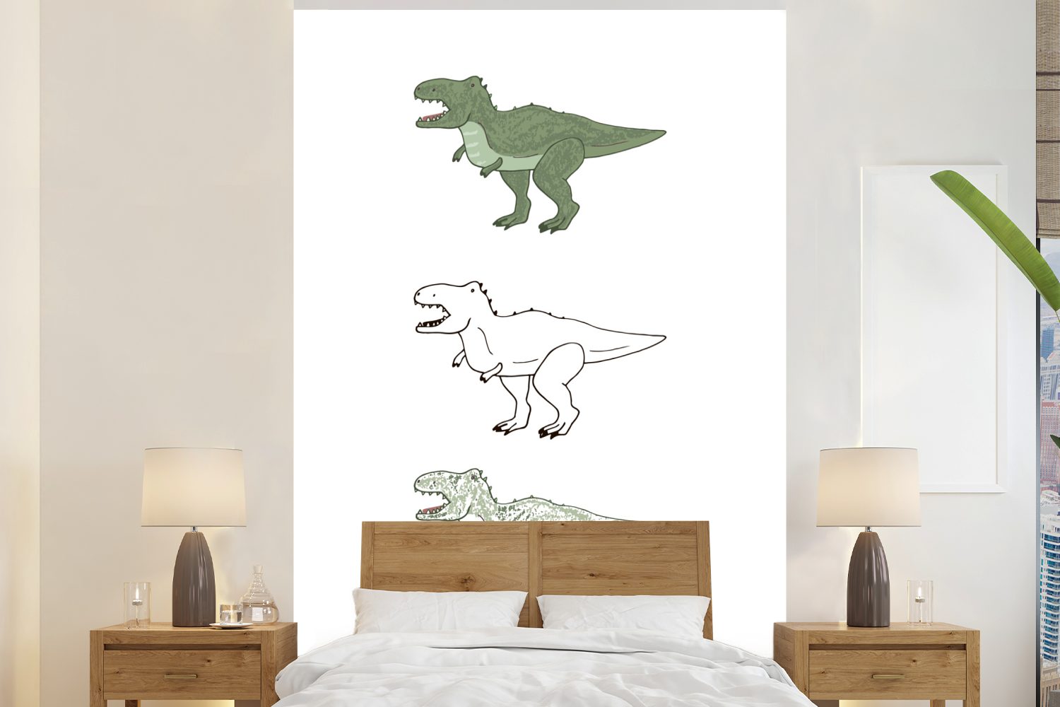 MuchoWow Fototapete Tyrannosaurus - Kinderzimmer - Dinosaurier - Kinder - Kinder, Matt, bedruckt, (3 St), Montagefertig Vinyl Tapete für Wohnzimmer, Wandtapete
