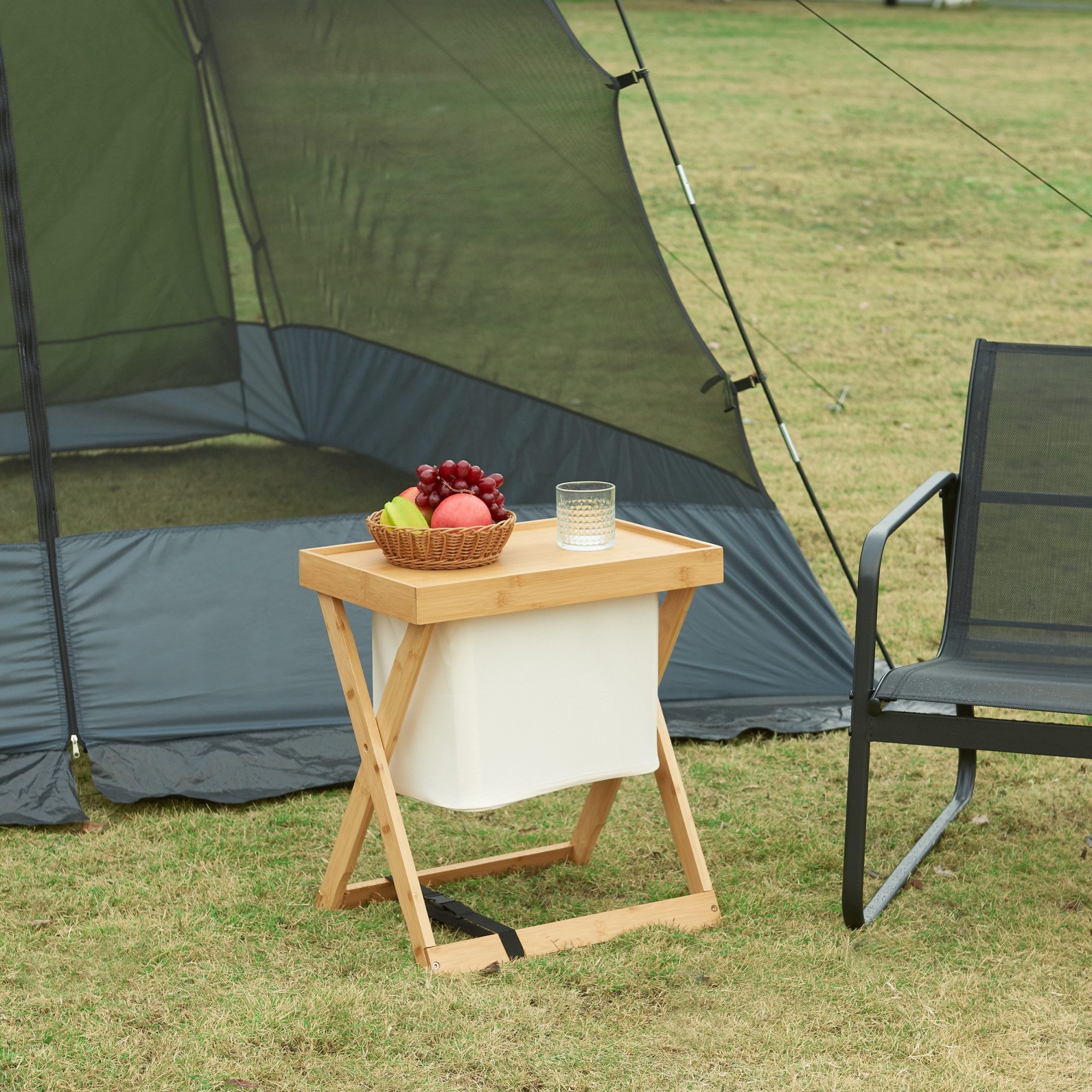 en.casa Campingtisch, »Hattfjelldal« mit ausnehmbarer Tasche 53x48x32cm Bambus