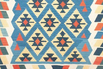 Wollteppich Kelim Fars Teppich handgewebt blau, morgenland, rechteckig, Höhe: 4 mm, Kurzflor