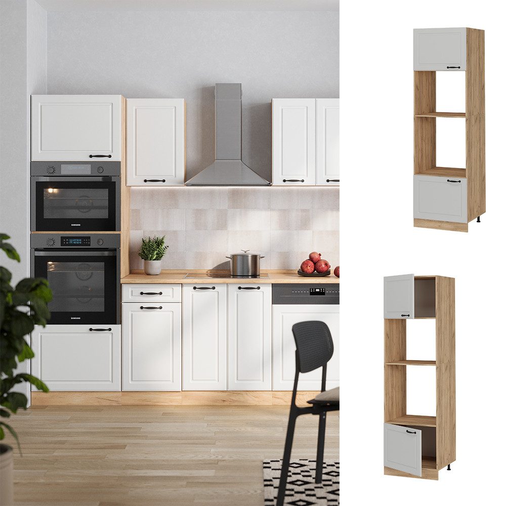 Vicco Mikrowellenumbauschrank R-Line, Weiß Landhaus/Goldkraft Eiche, günstig online kaufen