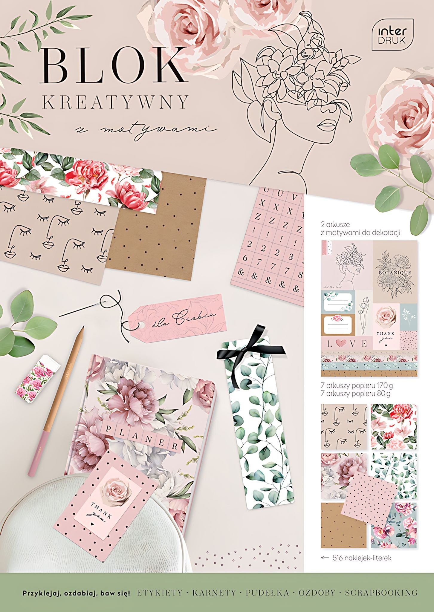 Interdruk Motivpapier Interdruk Kreativblock A4 Secret Garden 18 Blatt 170g/m²