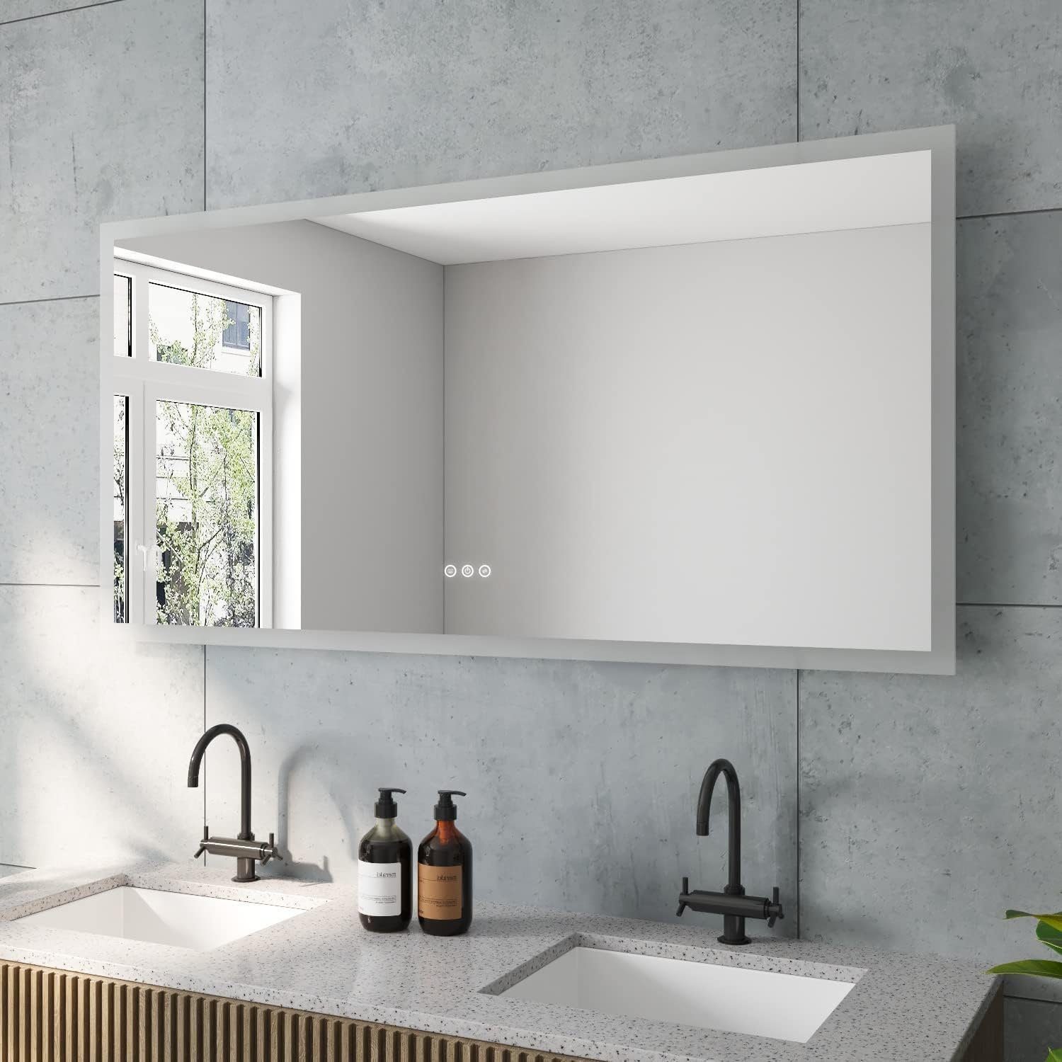 AQUALAVOS Schminkspiegel Badspiegel groß 140x70 cm rechteckig Bad Wand Spiegel mit Beleuchtung, Wandschalter, 6400K Kaltweiß & 3000K Warmweiß, Helligkeit dimmbar