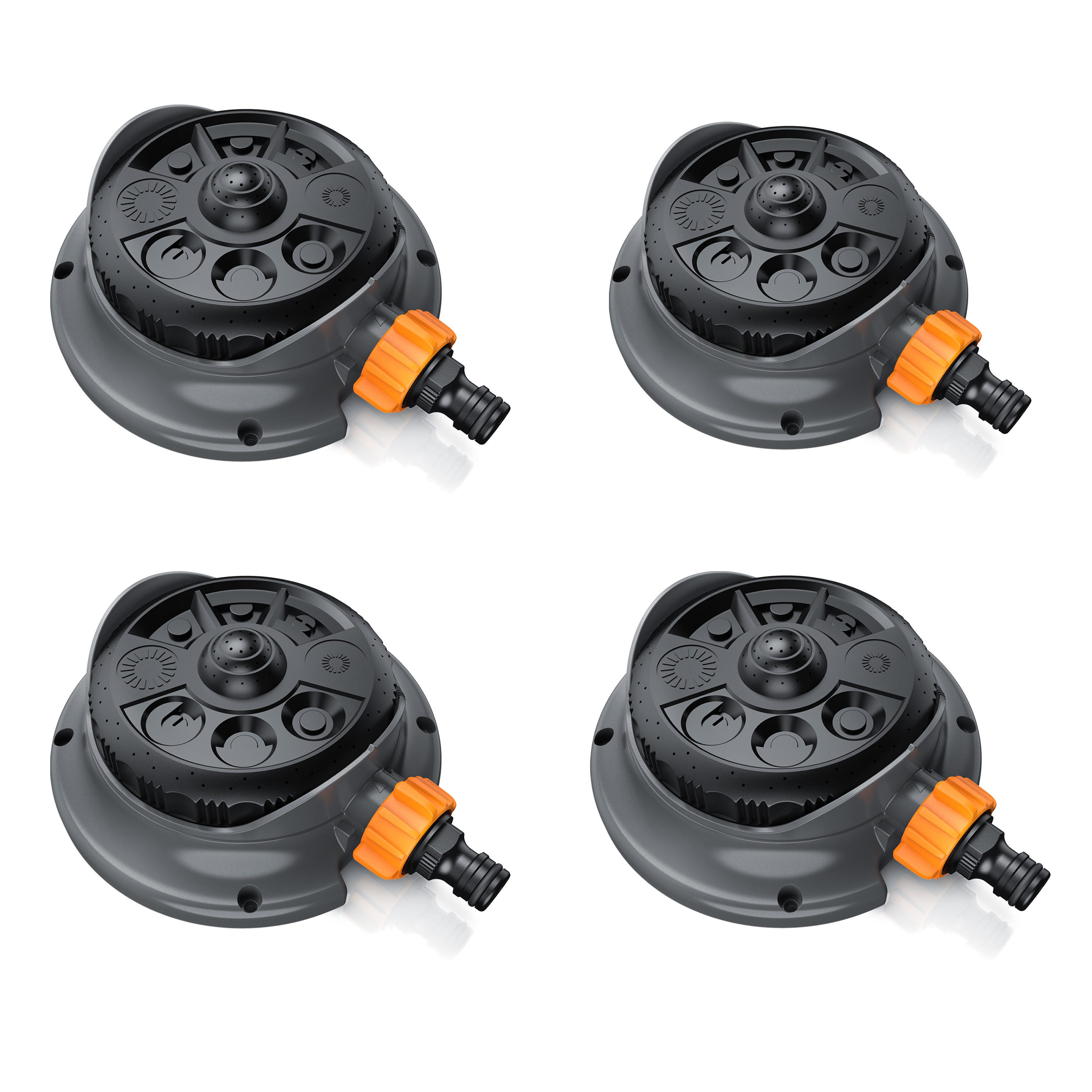 Brandson Vielflächenregner Garten Sprinkler, 360° Rasensprenger, 8 Sprühmodi, 110m² Насоси, für Flächen bis 110 m², (Spar-Set, 4-St., 4er Set), Wasserstrahl stufenlos einstellbar, runder Flächenregner, einstellbar