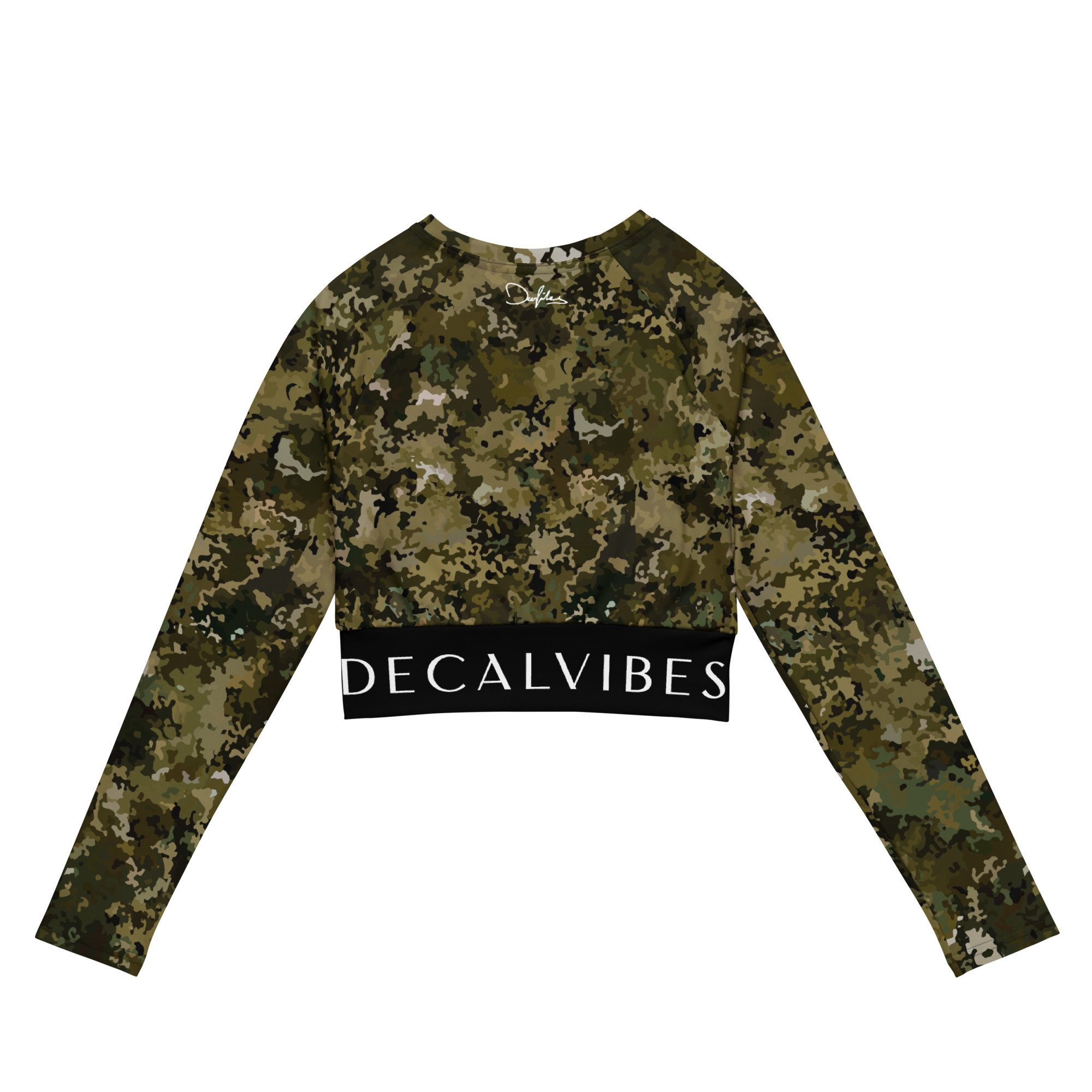 DECALVIBES Crop-Top Crop Top mit langen Ärmeln Forest Camouflage UPF 50+, lange Raglanärmel, Crop-Schnitt, recyceltes Material