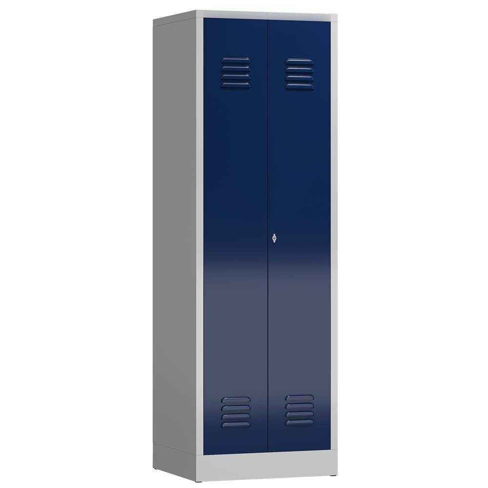 Steelboxx Mehrzweckschrank ClassiX Gerätespind, 2 Abteile, 1800 x 590 x 500 mm (1-St) Komplett verschweißt und montiert - keine Montage erforderlich Korpus: RAL 7035 Lichtgrau/Türen: RAL 5010 Enzianblau | Lichtgrau