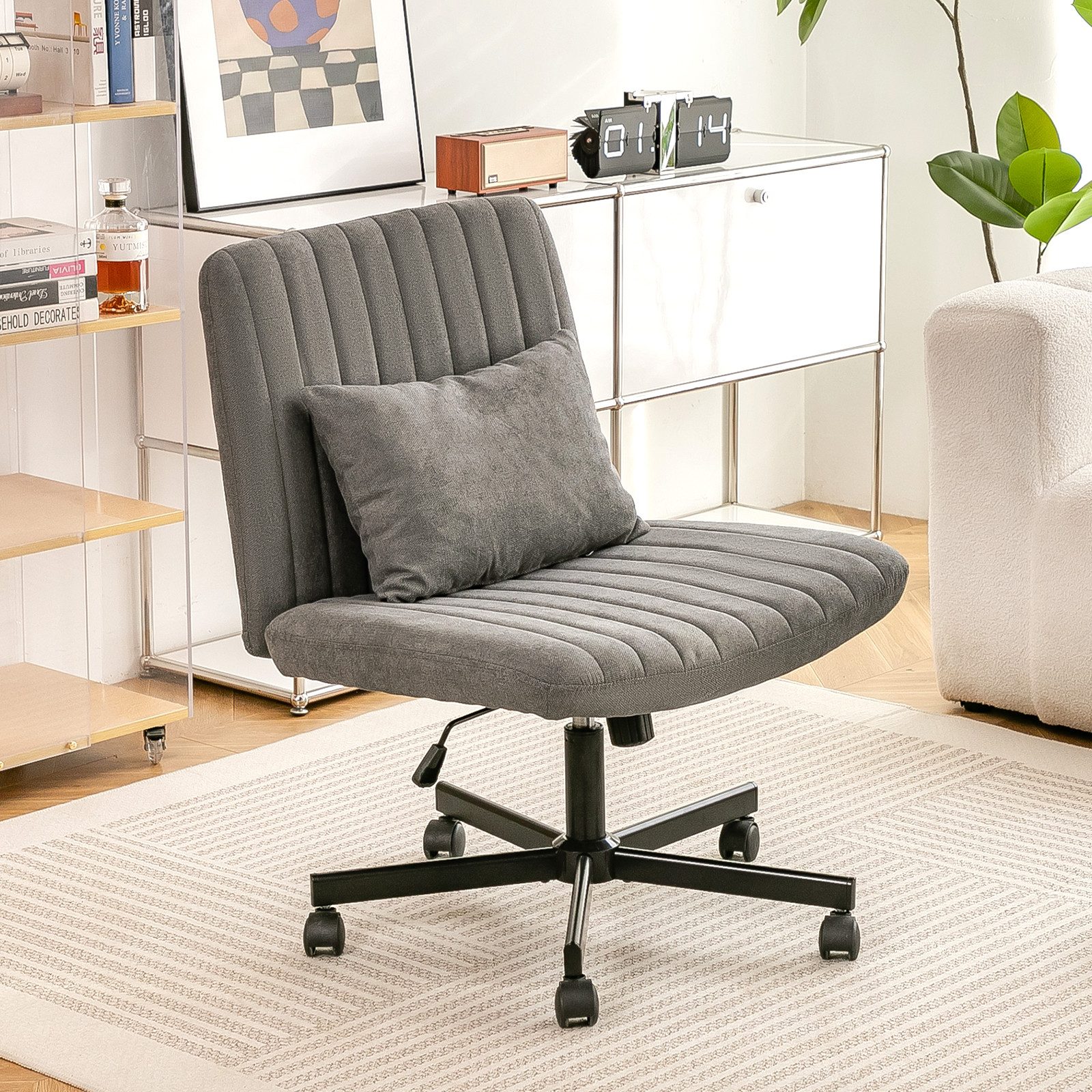HAUSS SPOLE Relaxsessel Bürostuhl mit Rollen,Drehstuhl Loungesessel mit Kissen,Dunkelgrau (Home-Office Schreibtischstuhl Arbeitsstuhl), mit Polsterkissen für Arbeitszimmer & Wohnzimmer