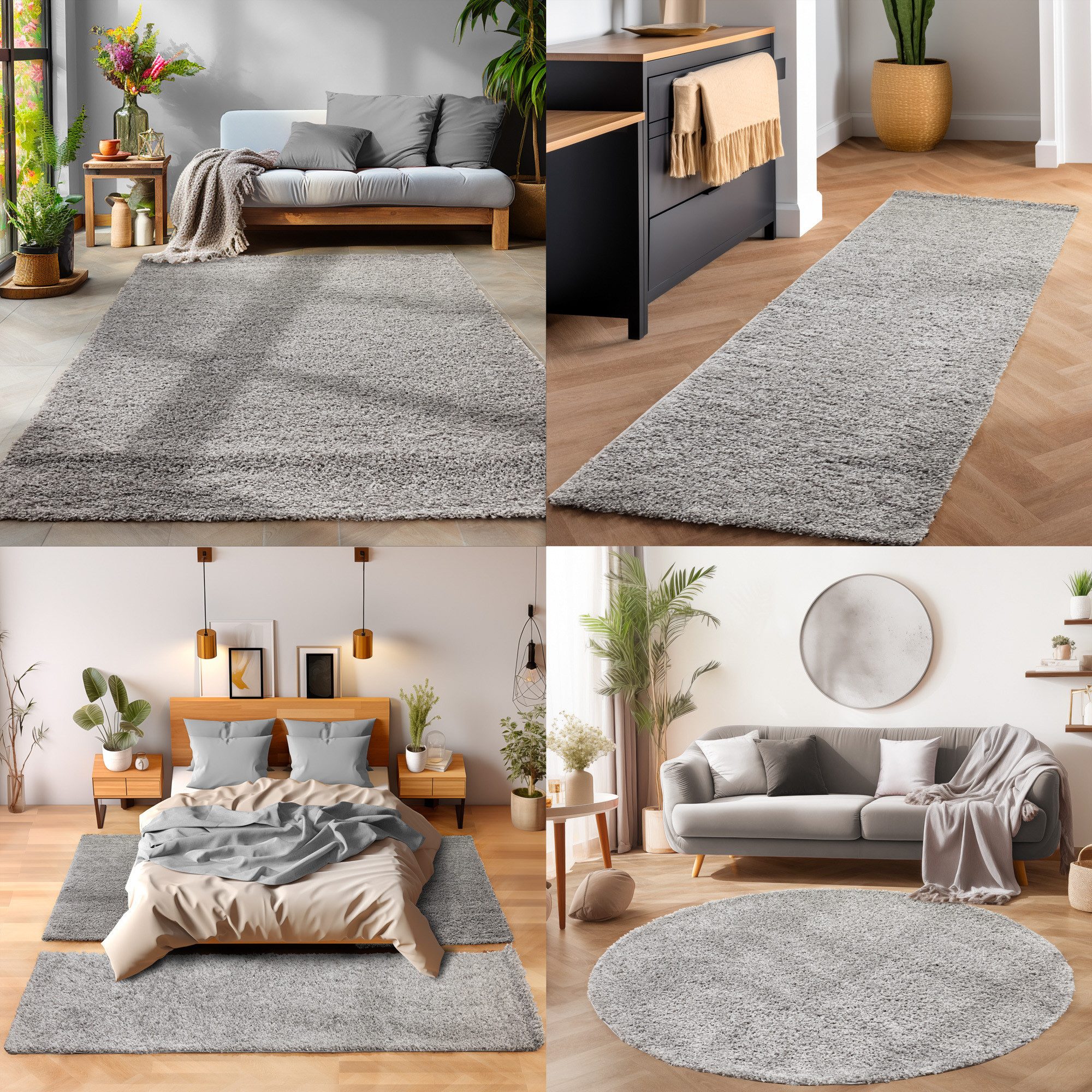 SIMPEX24 Teppich Unicolor - Einfarbig, Rund, Höhe: 30 mm, Einfarbig Shaggy Teppich Wohnzimmer Langflor Versch. Farben und Größen