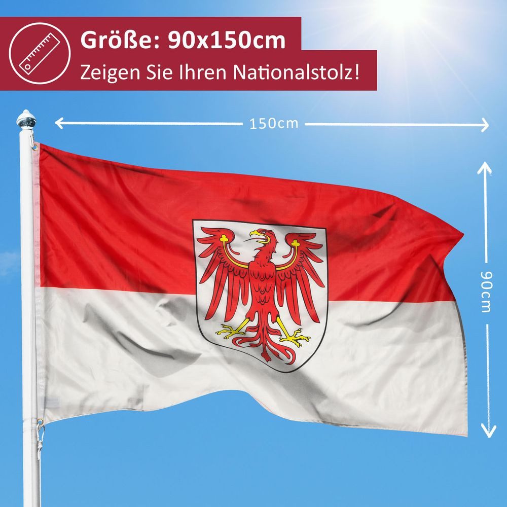 PHENO FLAGS Flagge Brandenburg Flagge 90 x 150 cm Fahne Landesfahne Bundesland (Hissflagge für Fahnenmast), Inkl. 2 Messing Ösen
