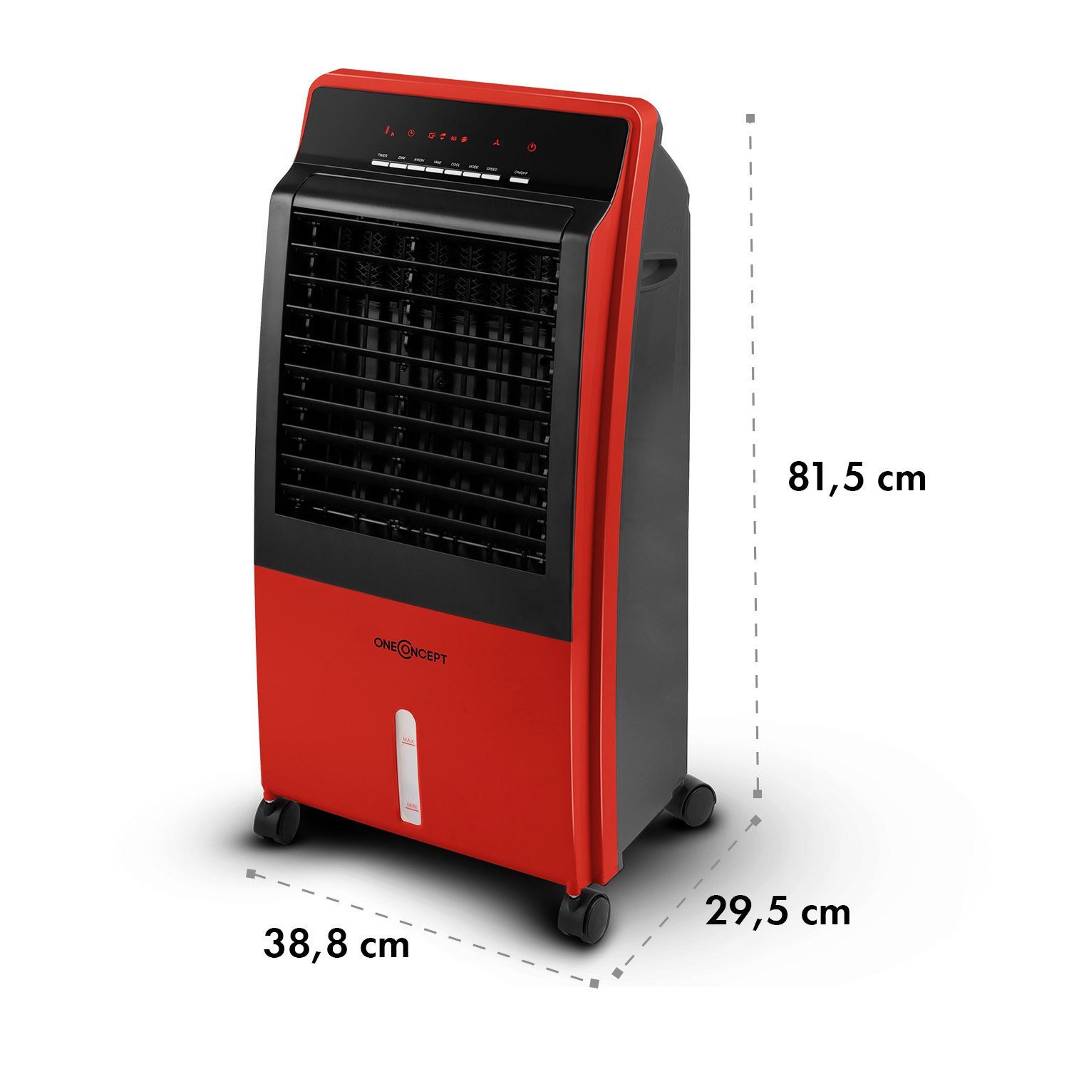 mobil Eis Wasserkühlung ohne & Abluftschlauch Luftkühler, Ventilatorkombigerät ONECONCEPT Klimagerät mit Rot CTR-1 4-in-1