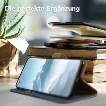 EAZY CASE Handyhülle Bookstyle Jeans für Xiaomi Mi 10 / Mi 10 Pro 6,67 Zoll, Klappcase mit Standfunktion und Kartenfach Stoff Schutzhülle Blau