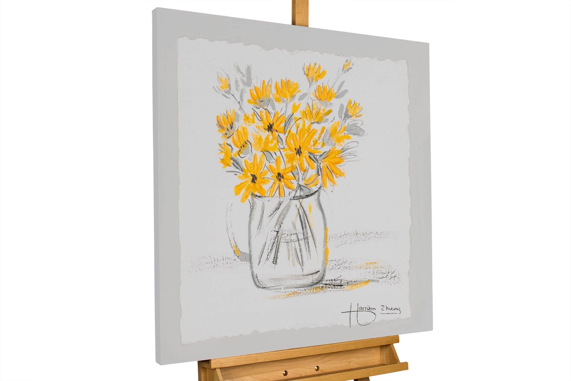 KUNSTLOFT Gemälde Sonnige Blüten 40x40 cm, Leinwandbild 100% HANDGEMALT Wandbild Wohnzimmer