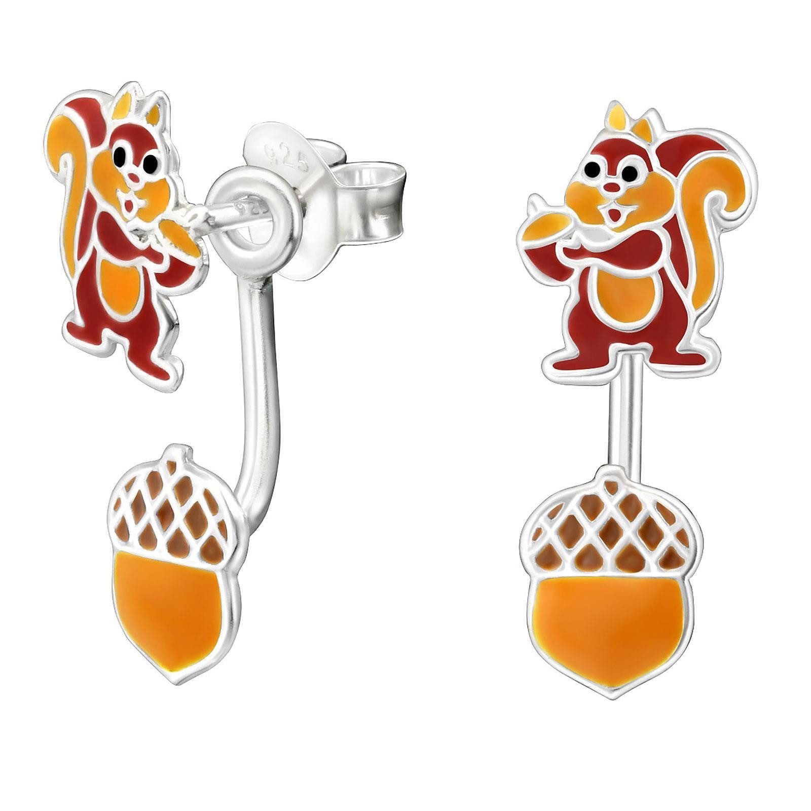 Monkimau Ohrring-Set Eichhörnchen mit Nuss Ohrringe aus 925 Silber, Hypoallergen