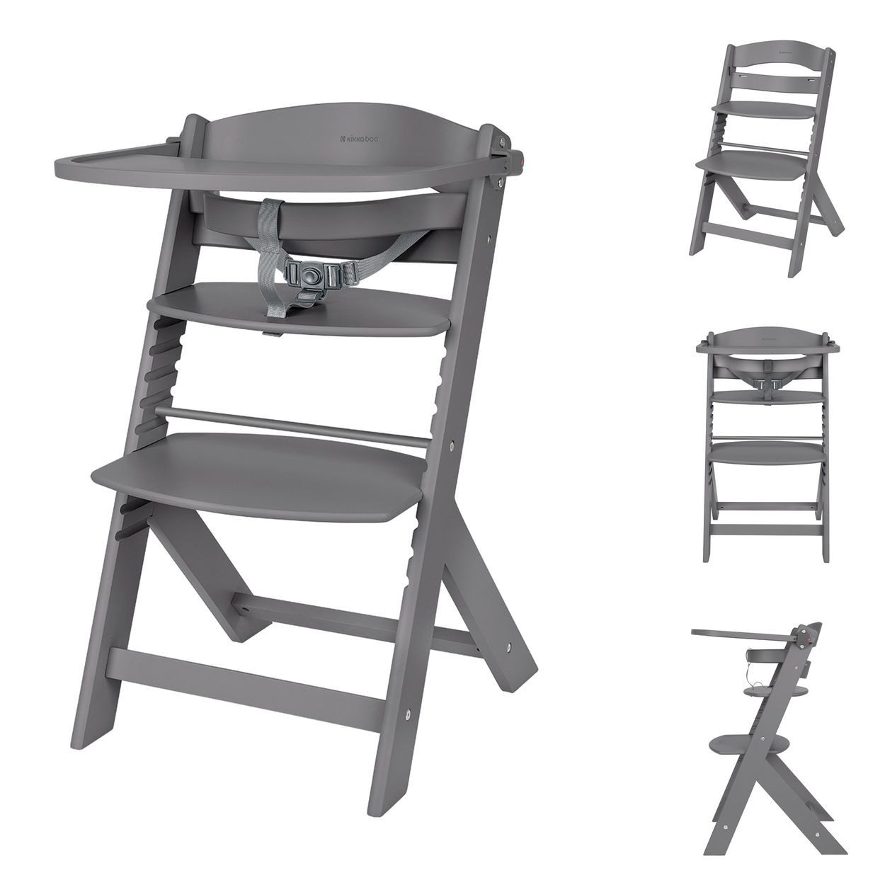 Kikkaboo Kombihochstuhl Nordy, Holz, verstellbarer Sitz, Sicherheitsgurt, skandinavisches Design