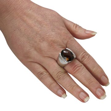 SKIELKA DESIGNSCHMUCK Silberring Rauchquarz Ring "Spannend" 20x16 mm (Sterling Silber 925) (1-tlg), hochwertige Goldschmiedearbeit aus Deutschland