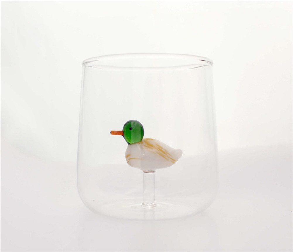 Winkee Glas Ente, Glas, Trinkglas, handgefertigt, mundgeblasen, ca. Ø 8 x 9 cm, für ca. 400 ml