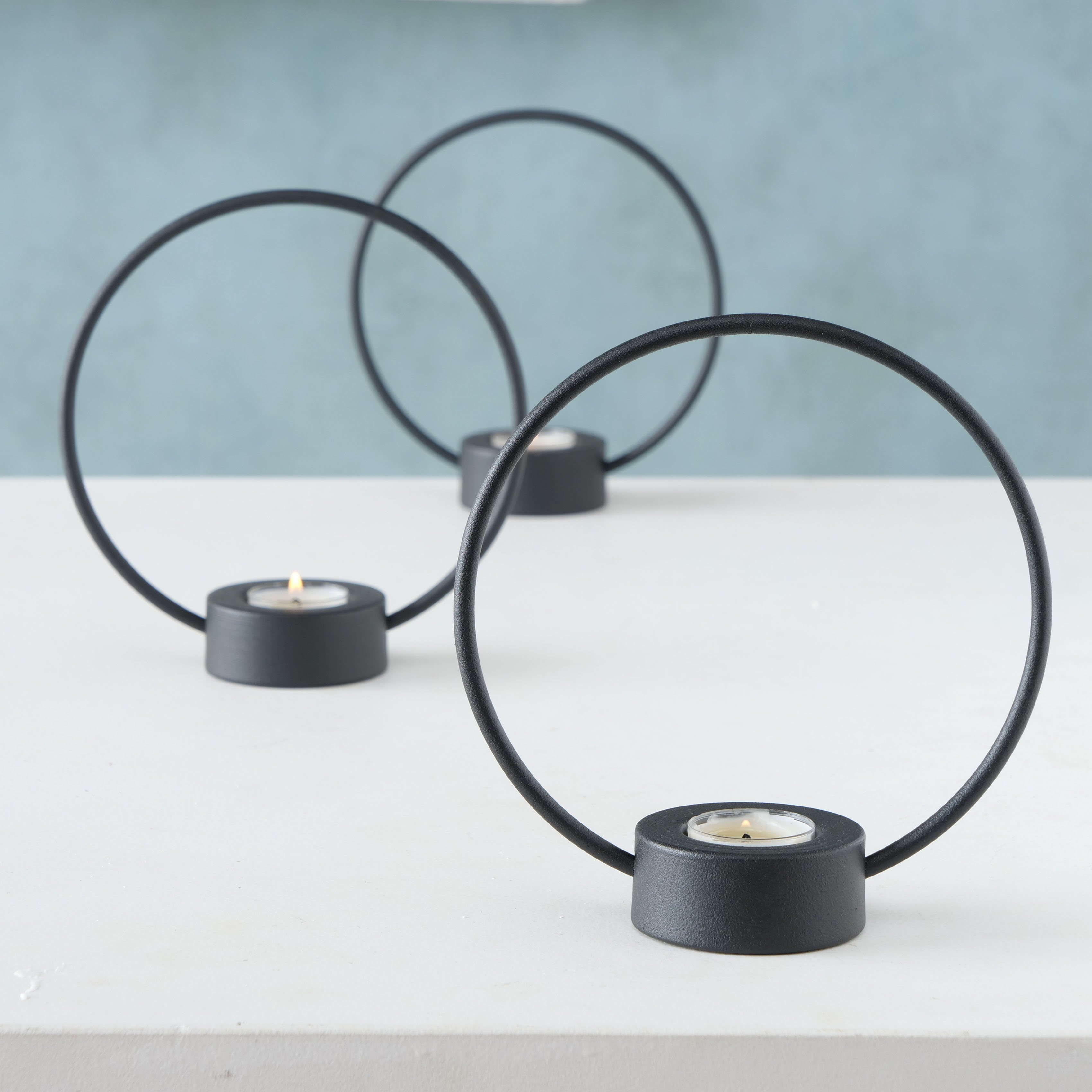 BOLTZE Teelichthalter Rumba Ø ca. Eisen, 18 cm 20 cm, schwarz (Set, aus St), 3 Kerzenhalter, ca. Höhe