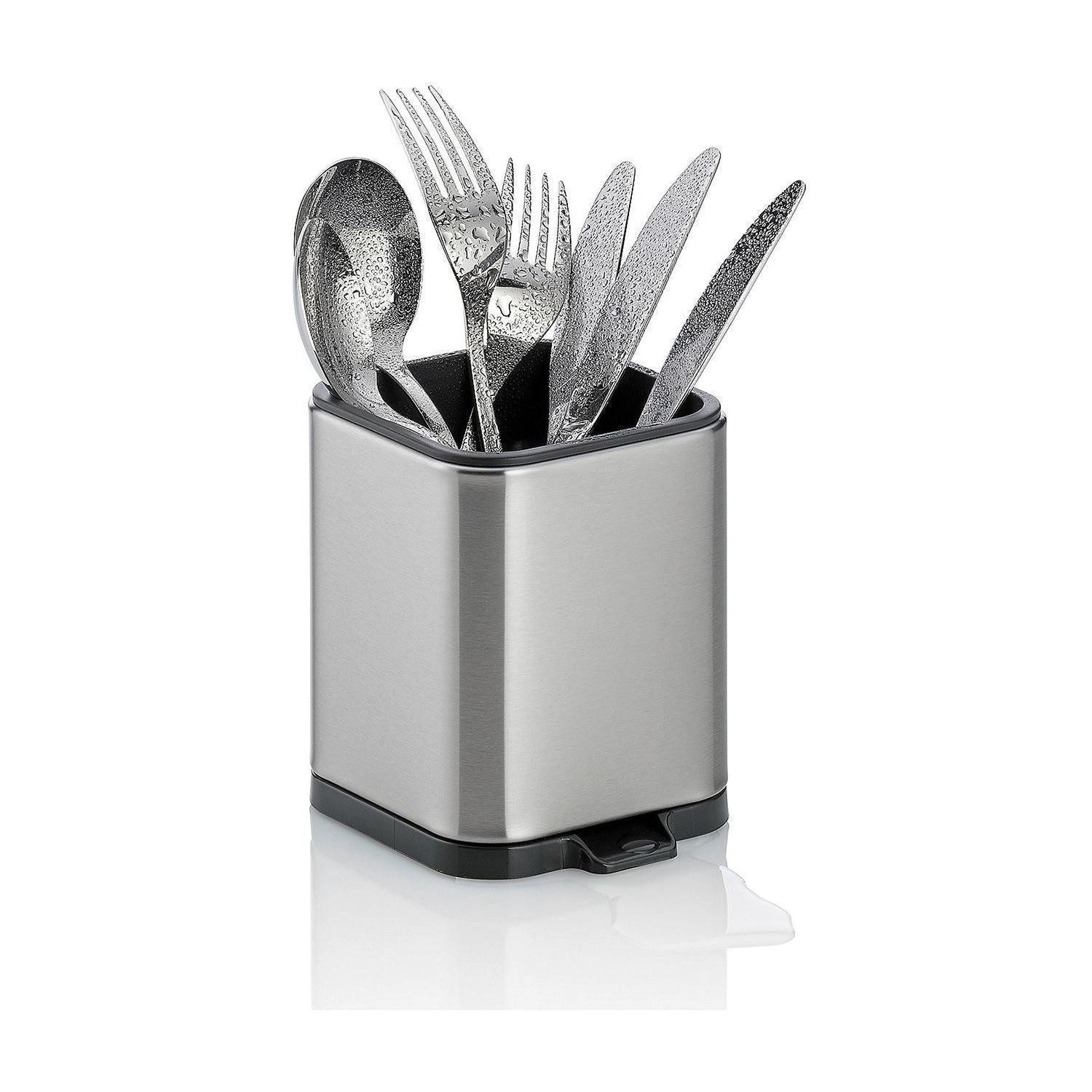 kela Besteckhalter Besteckabtropfbehälter PLATA, 11,5 x 12,5 cm, (1-tlg), Edelstahl, Schwarz matt, Kunststoff, mit Wasserausguss