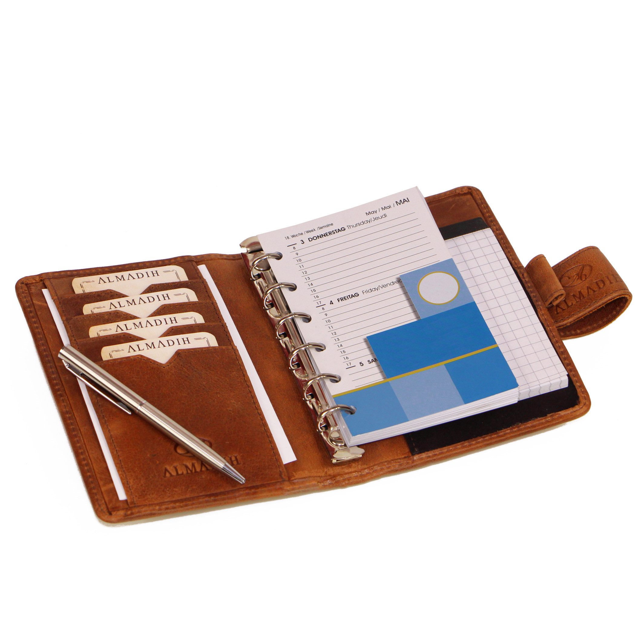 ALMADIH Konferenzmappe Ledermappe A7 Terminplaner Leder Organizer 2026 brau günstig online kaufen