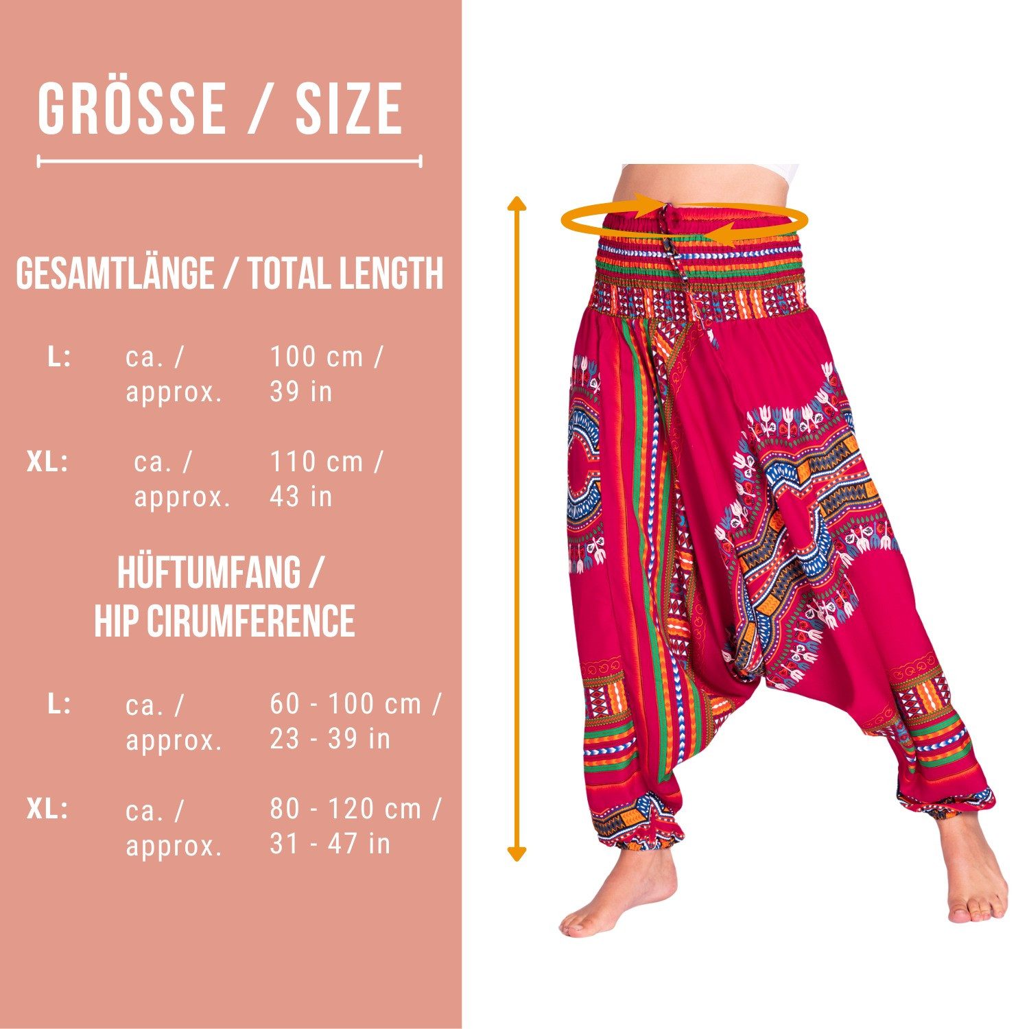 PANASIAM Haremshose Unisex Aladinhose mit afrikanischem Muster aus natürlicher Viskose Bunte Sommerhose für Yoga, Strand, Reisen weite Haremshose für Alltag