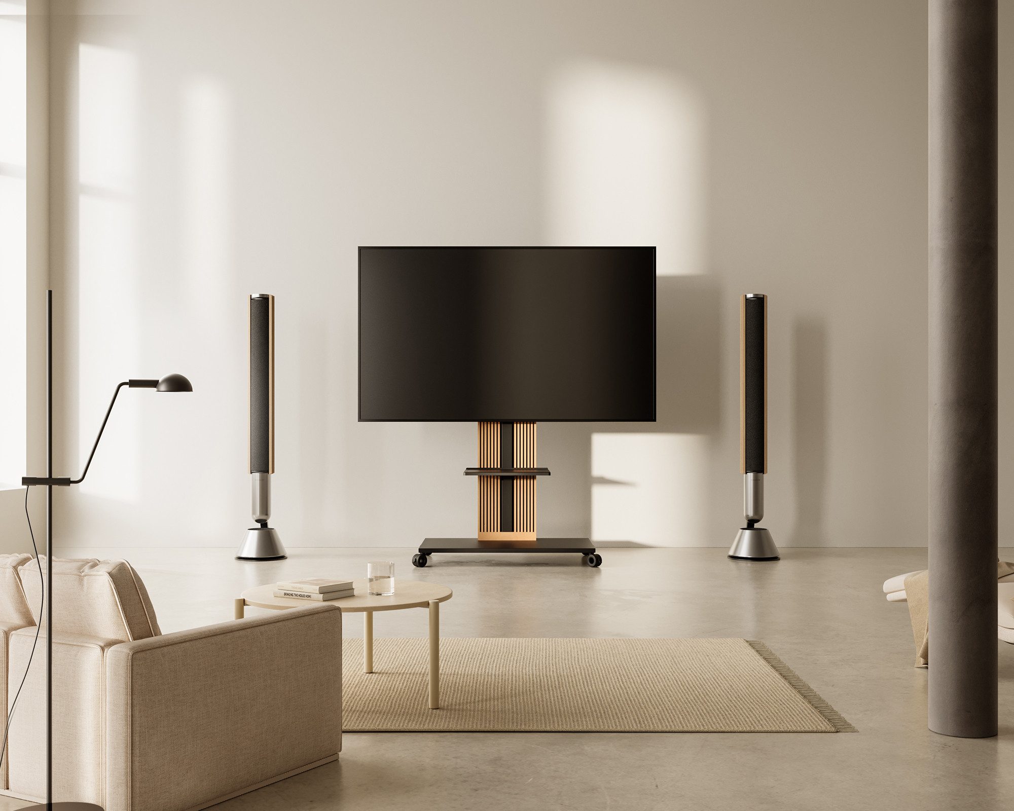 FITUEYES TV-Ständer TV-Standfuß mit verstellbarer Ablage, 55-88 Zoll, (bis 88,00 Zoll, höhenverstellbar, ±30° schwenkbar, aus Buchenholz)