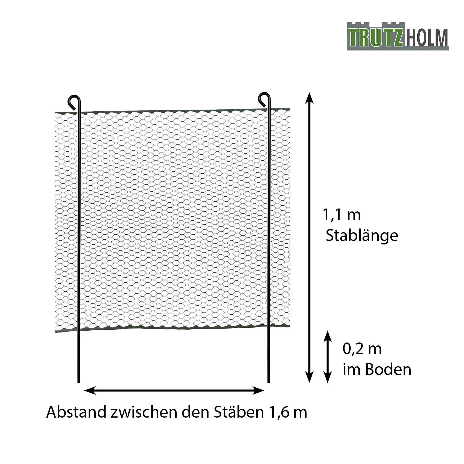 TRUTZHOLM Hühnerzaun Hühnerzaun 25 m lang x 0,9 m hoch, grün, 25 m x 0,9 m, incl. 15x Stäbe und 30x Heringe, grün
