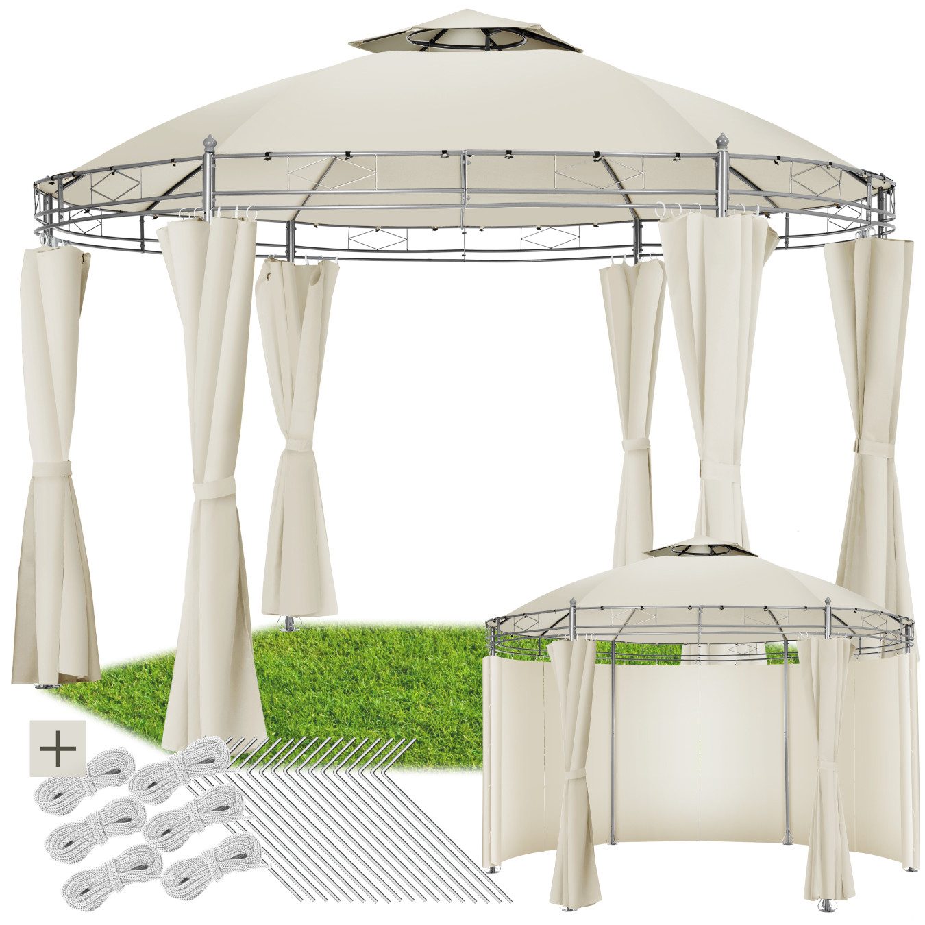 tectake Pavillon Gartenpavillon, mit 6 Seitenteilen, (350 x 280 cm, Komplettset), wasserabweisend
