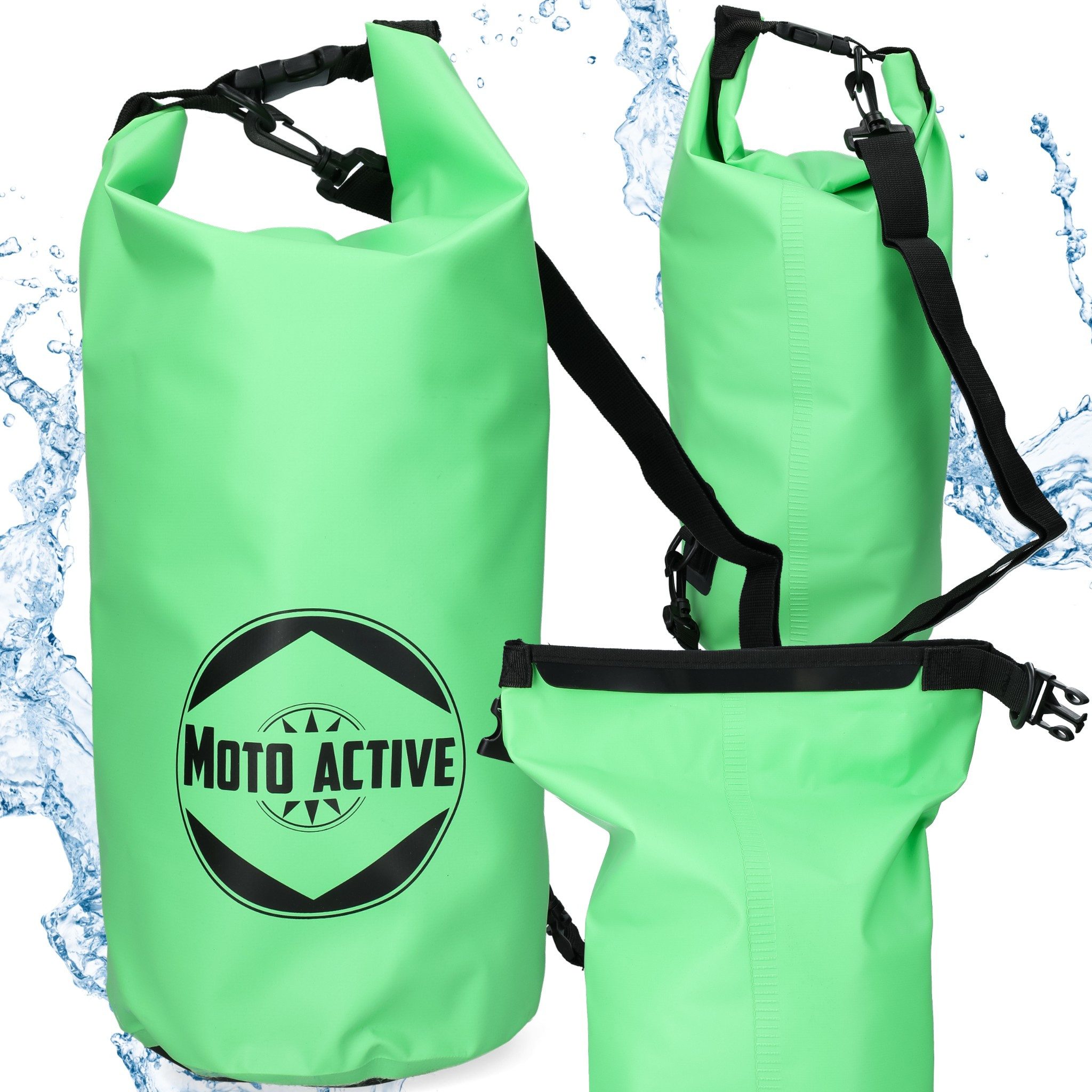 Moto Active Sporttasche Dry Bag wasserdicht Packsack Rolltop Schultergurt Kajak SUP Angeln (Seesack Rucksack wasserdicht 3 Größen, 1-tlg., 5L 10L 15L), Roll-Top Packsack Outdoor Strand Kanu