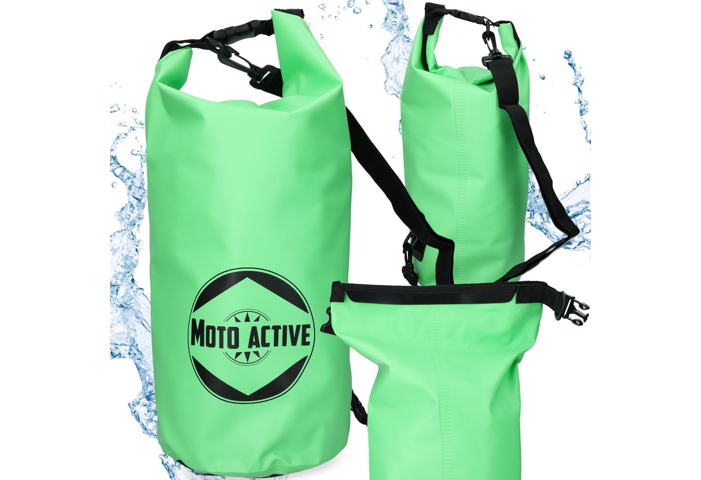 Moto Active Sporttasche Dry Bag wasserdicht Packsack Rolltop Schultergurt Kajak SUP Angeln (Seesack Rucksack wasserdicht 3 Größen, 1-tlg., 5L 10L 15L), Roll-Top Packsack Outdoor Strand Kanu