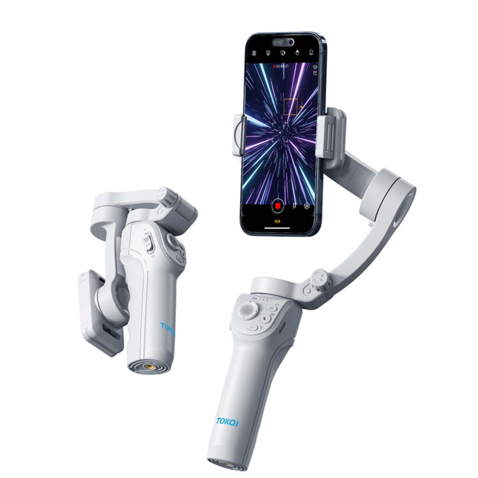 MOPUEA Gimbal tragbar faltbar mit Licht Stativ Dreiachsiger Smartphone-Gimbal Gimbal (3 Achsen Stabilisierung KI Tracking 8H Akku faltbar)