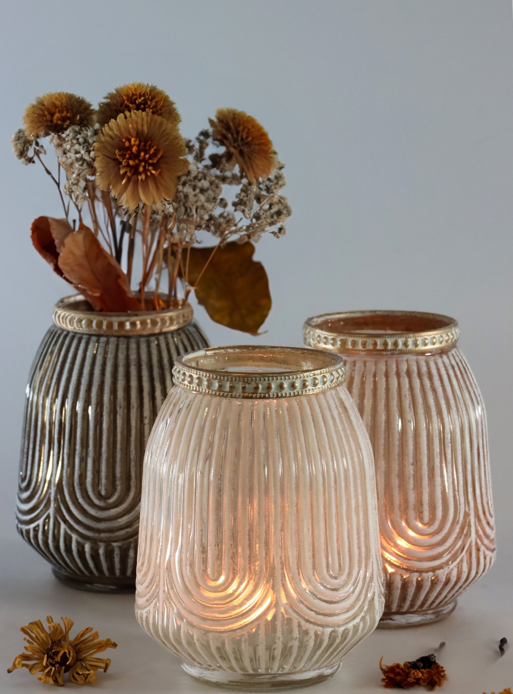 FURNARO Dekovase Fès (3 St), Funktion als Windlicht oder Vase wählbar